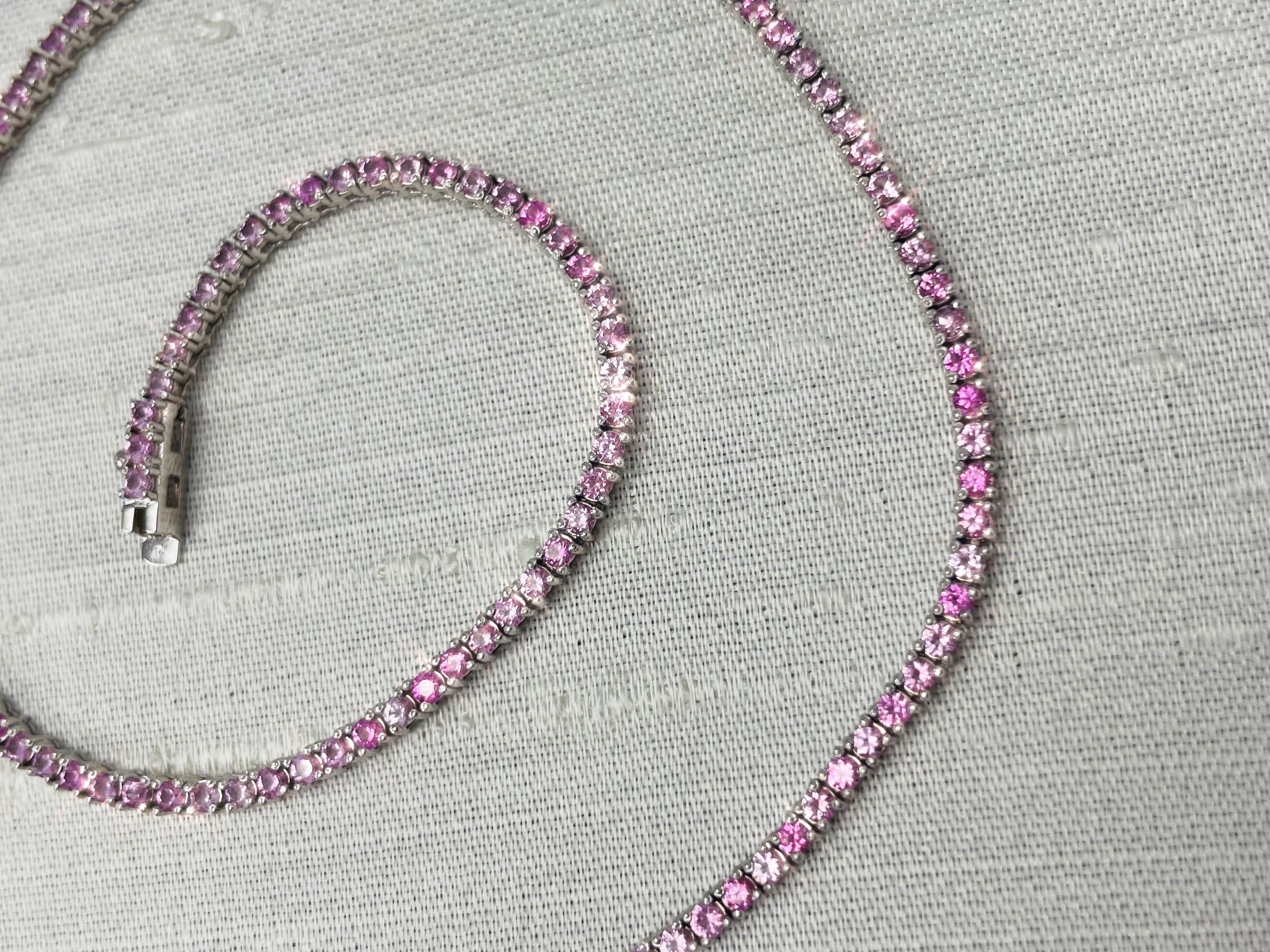 7CT Pink Sapphire Tennis 14K White Gold 16”