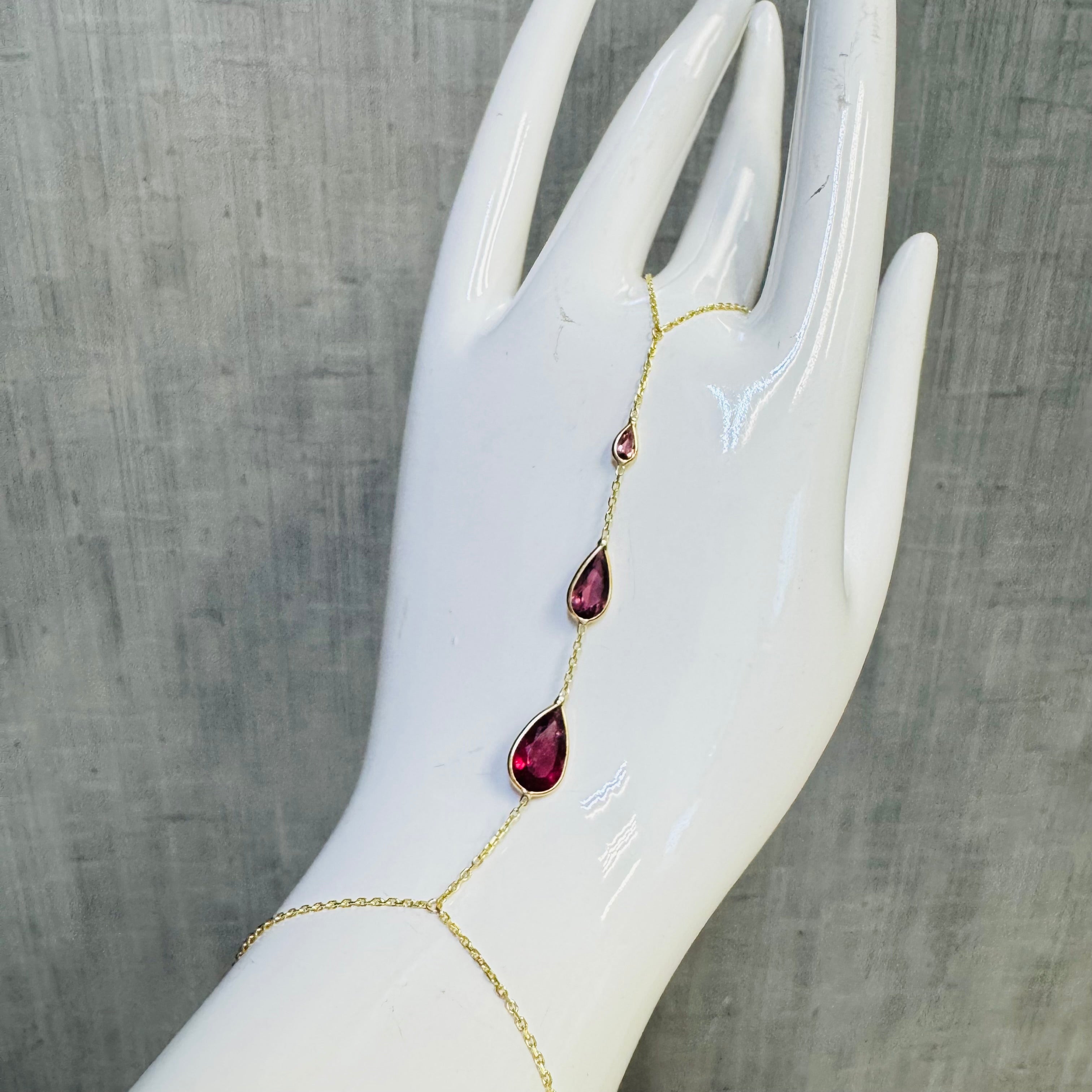14K Yellow Gold Multi Ombre Pink Tourmaline Handchain