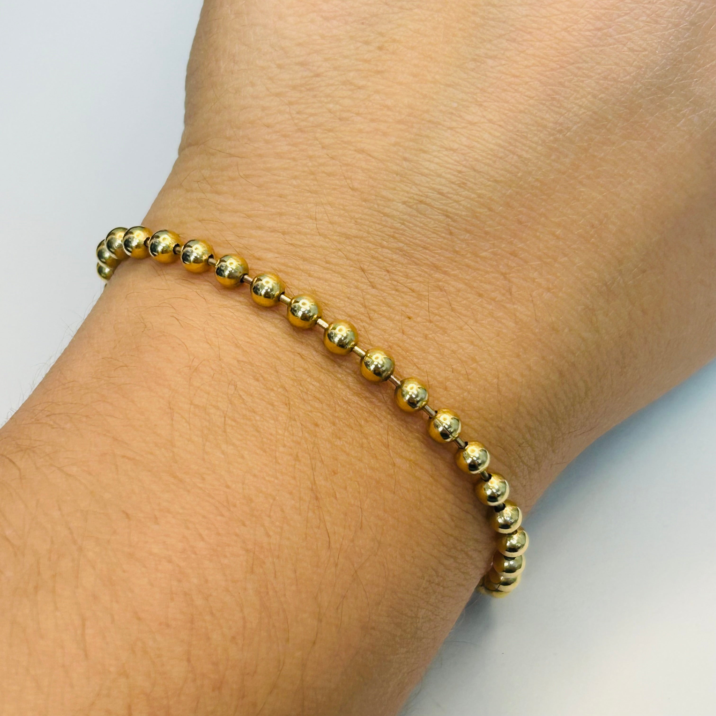 14K Yellow Gold & White Gold Ball Chain Link Bracelet 3.5mm 7.35"