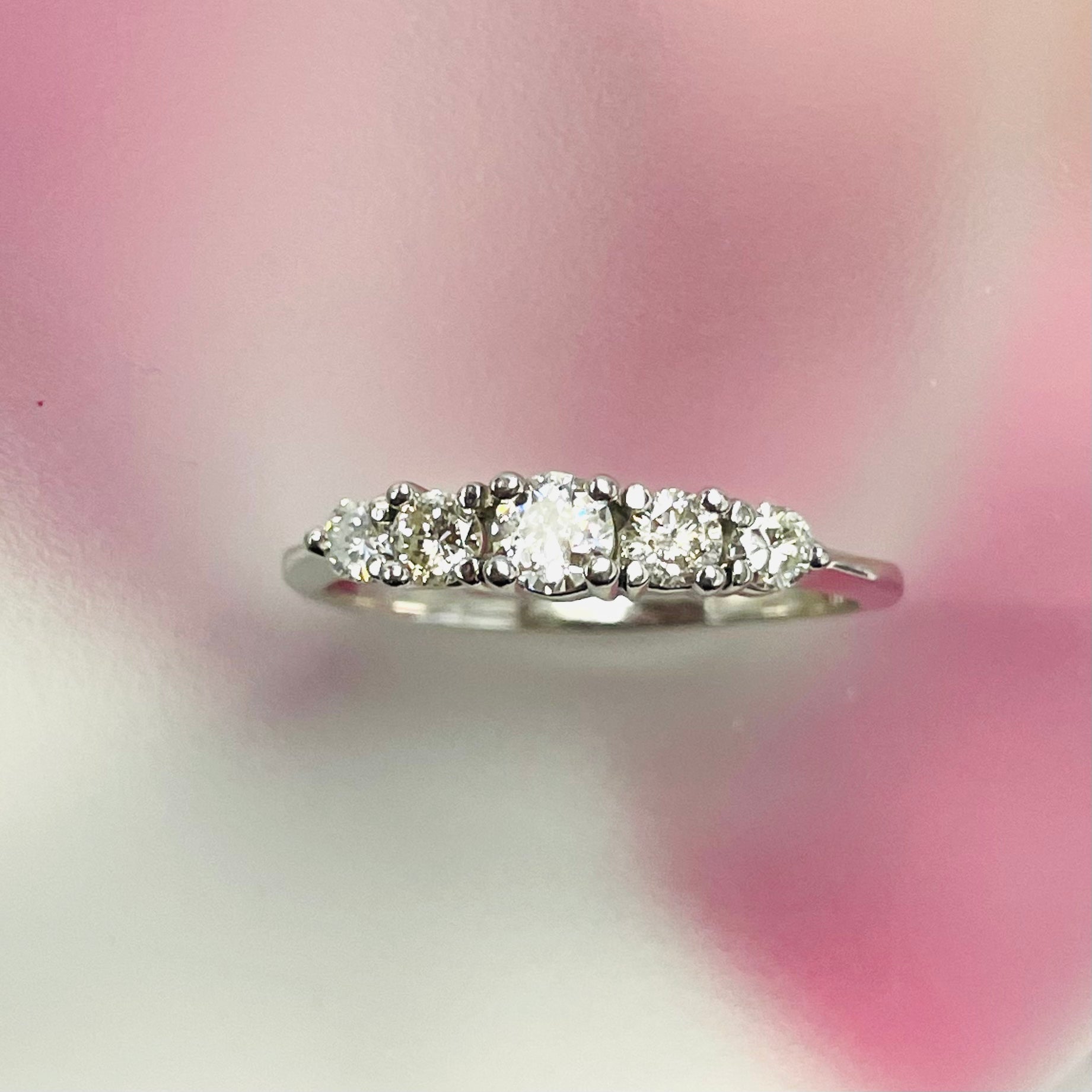 .65CT Natural 5 Stone Diamond Solid 14K White Gold Ring Size 9