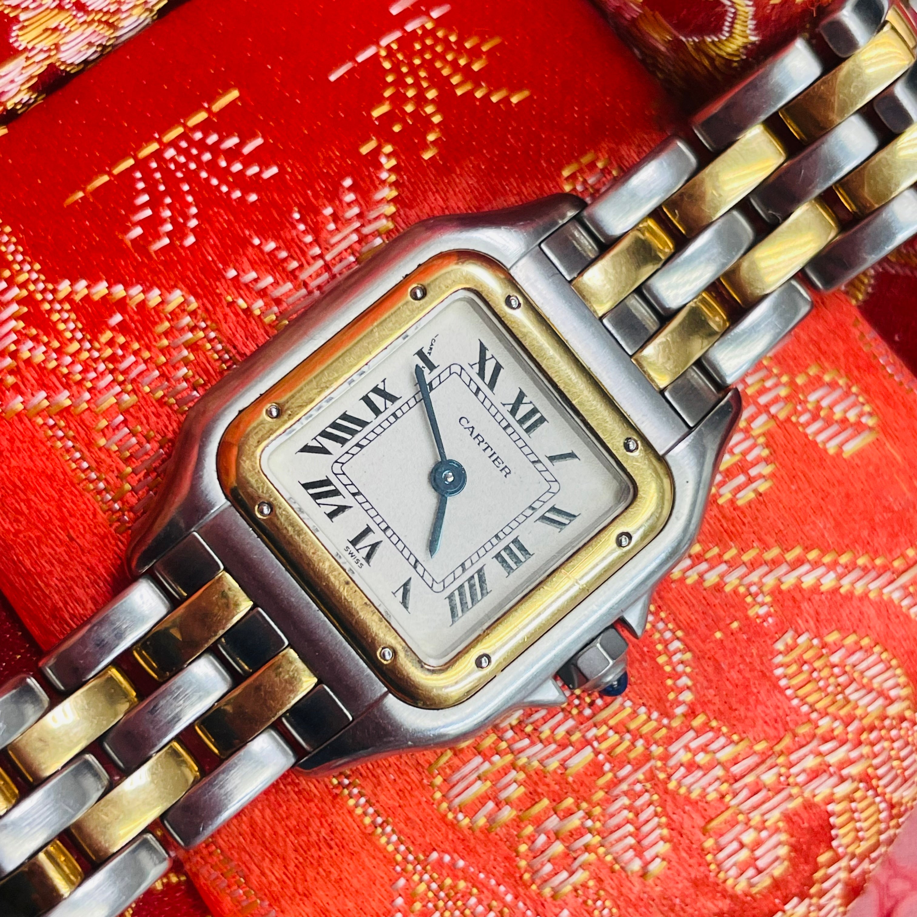Cartier Panthere Two Tone 2 Row Stainless Steel and 18K Yellow Gold Watch