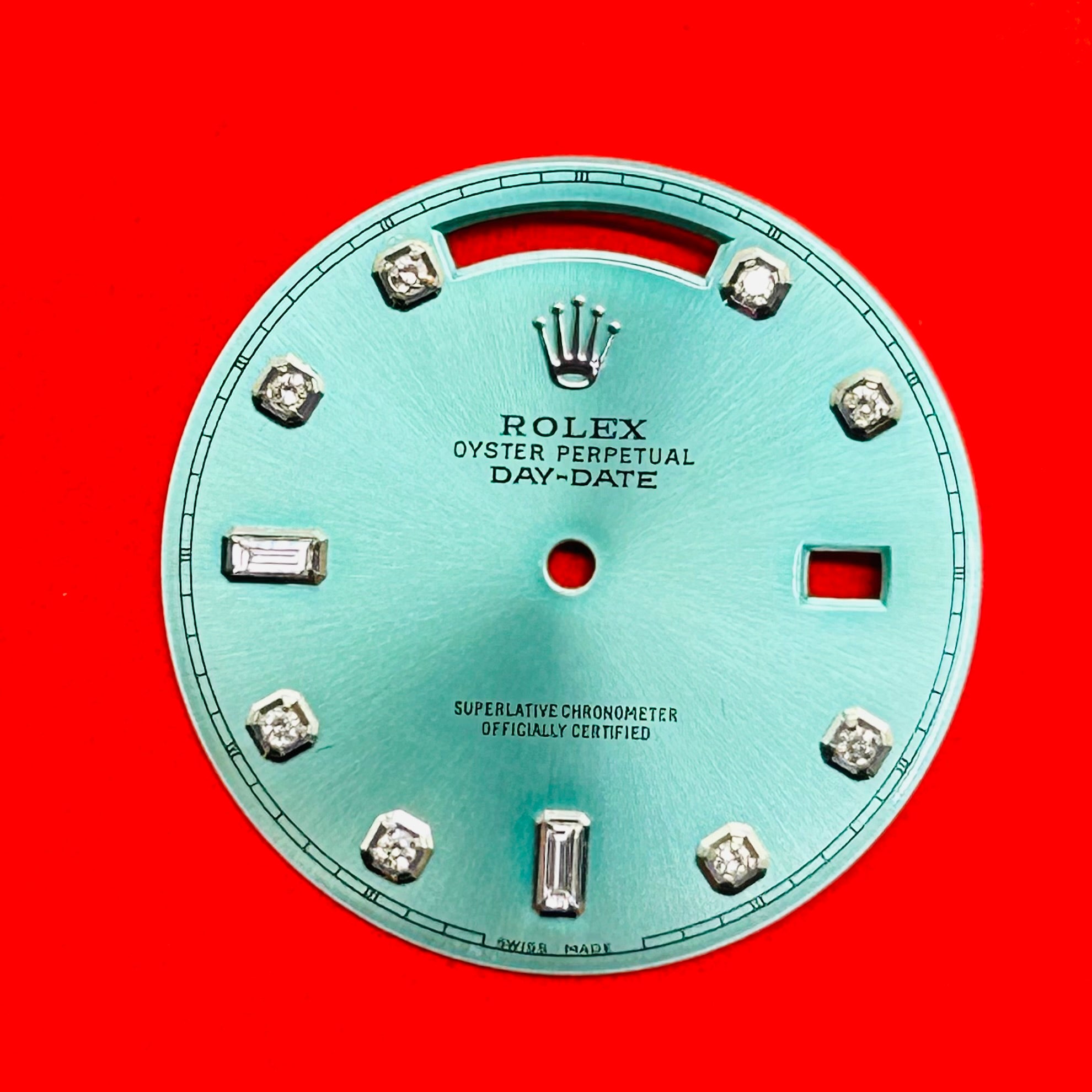 Teal Tiffany Blue Stainless Steel Baguette Round Diamond Dial for 40mm Rolex Day
