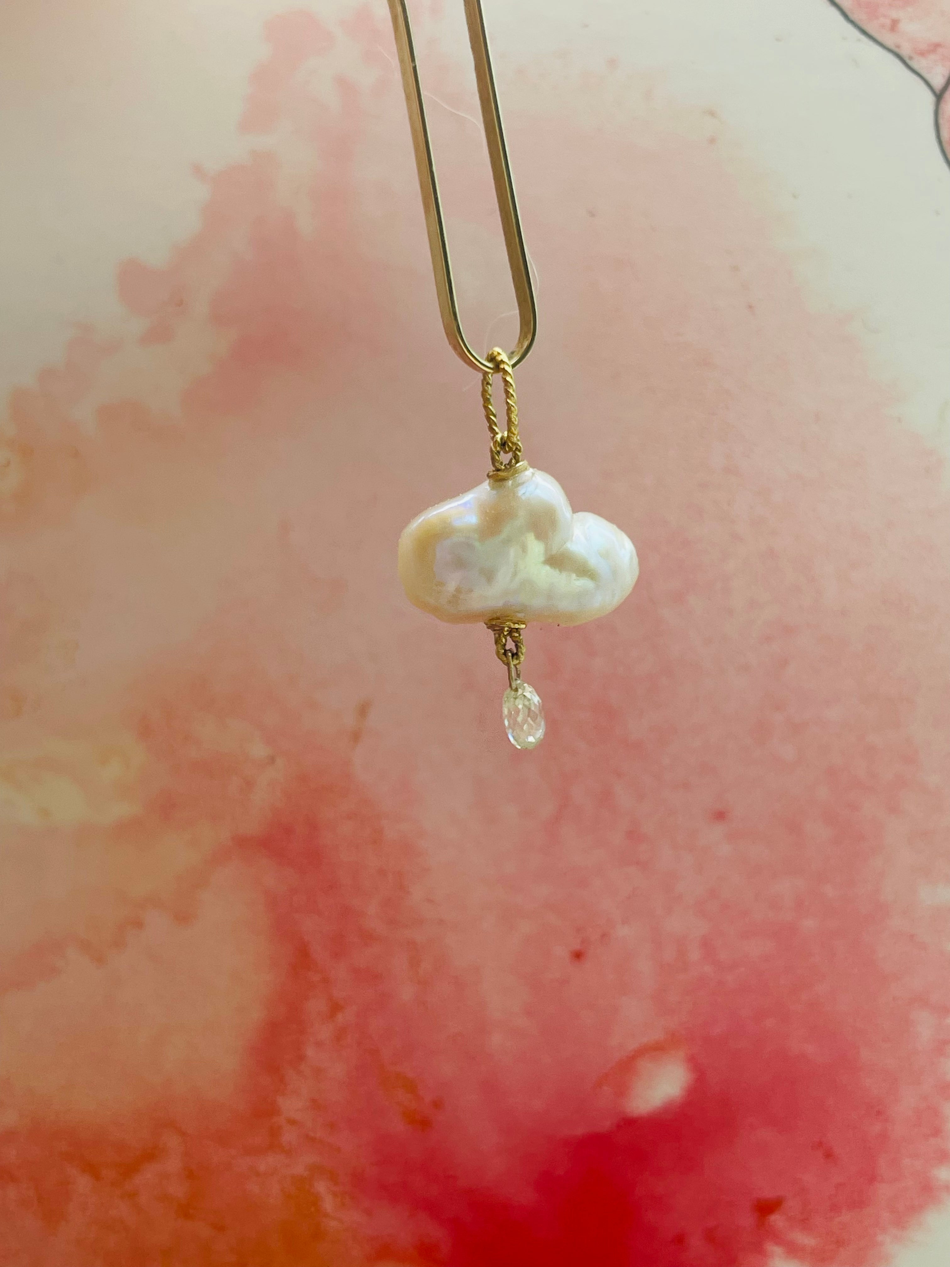 Japanese Pearl and Briolette Diamond Cloud Charm