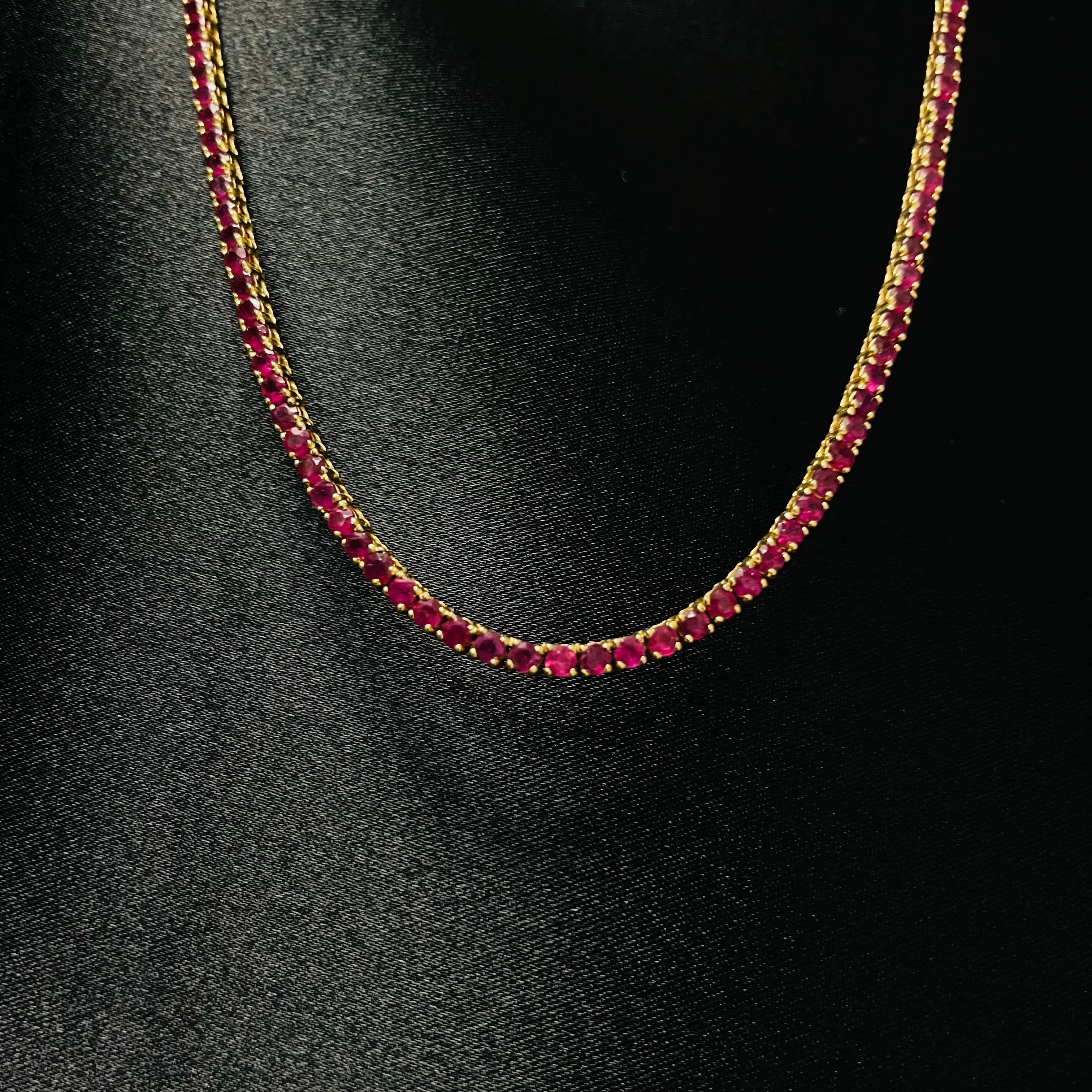 Natural Ruby Tennis Necklace 14K Yellow Gold