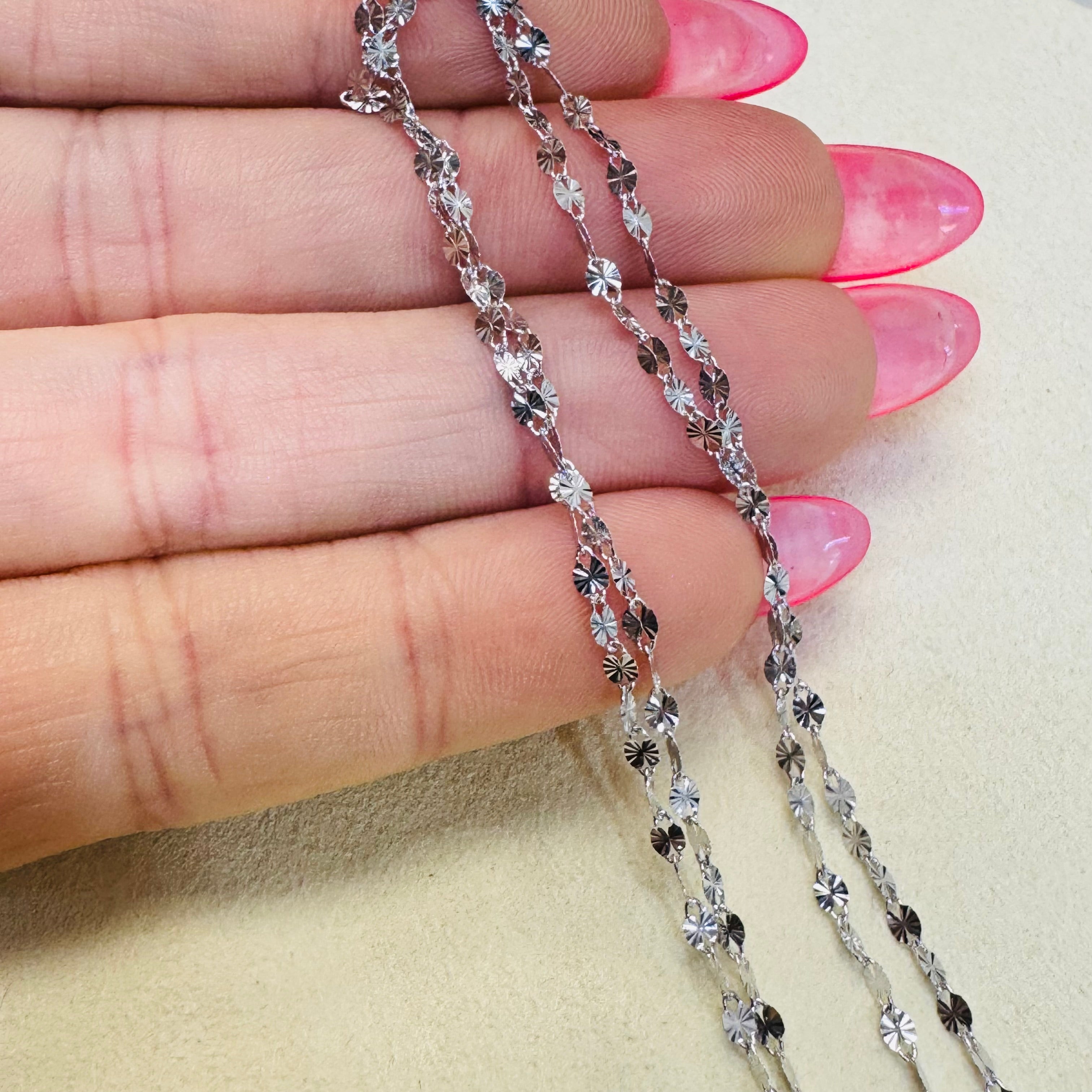 18” 2mm Solid 14K White Gold Diamond Cut Sparkly Chain Necklace