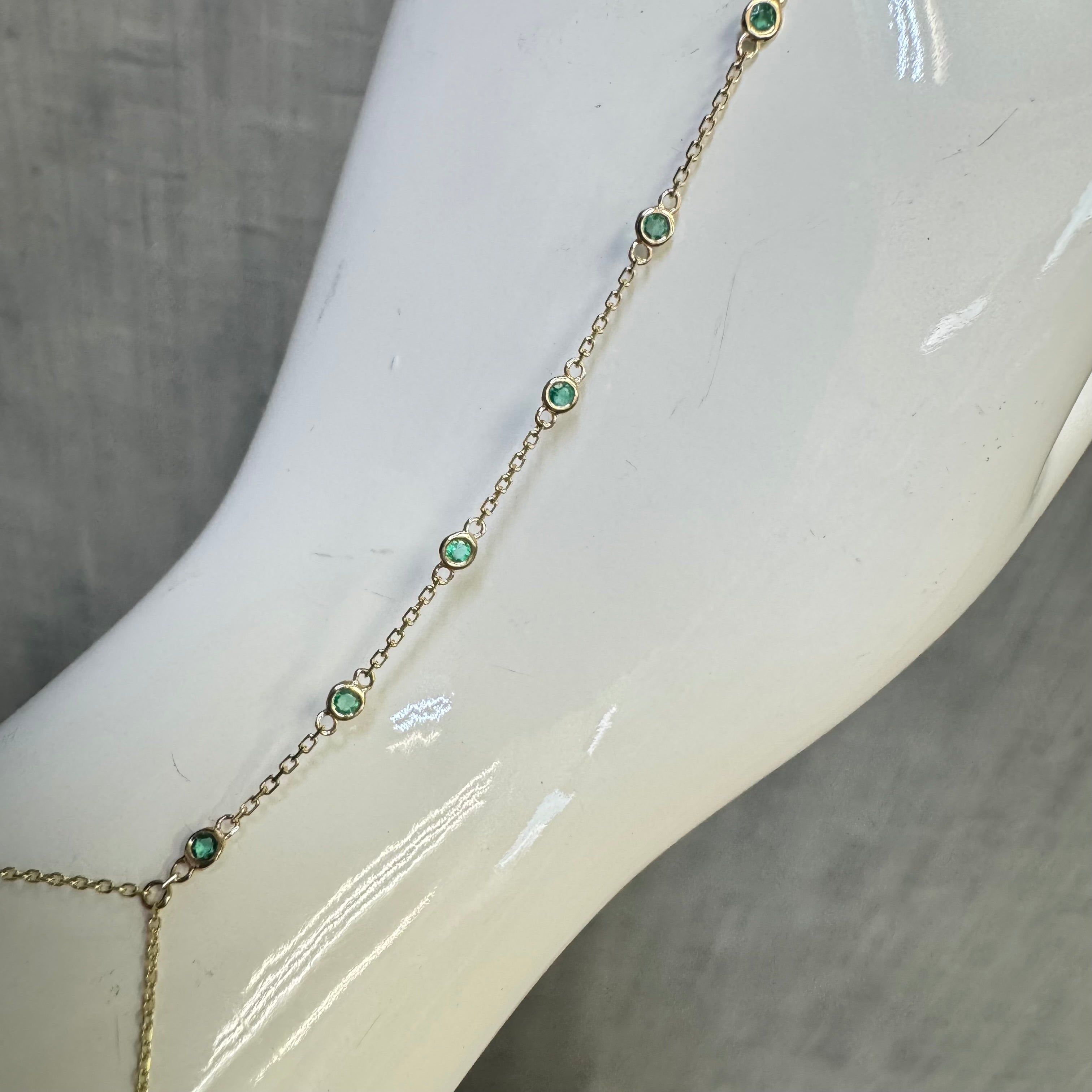 14K Yellow Gold Natural 6 Stone Emerald Handchain