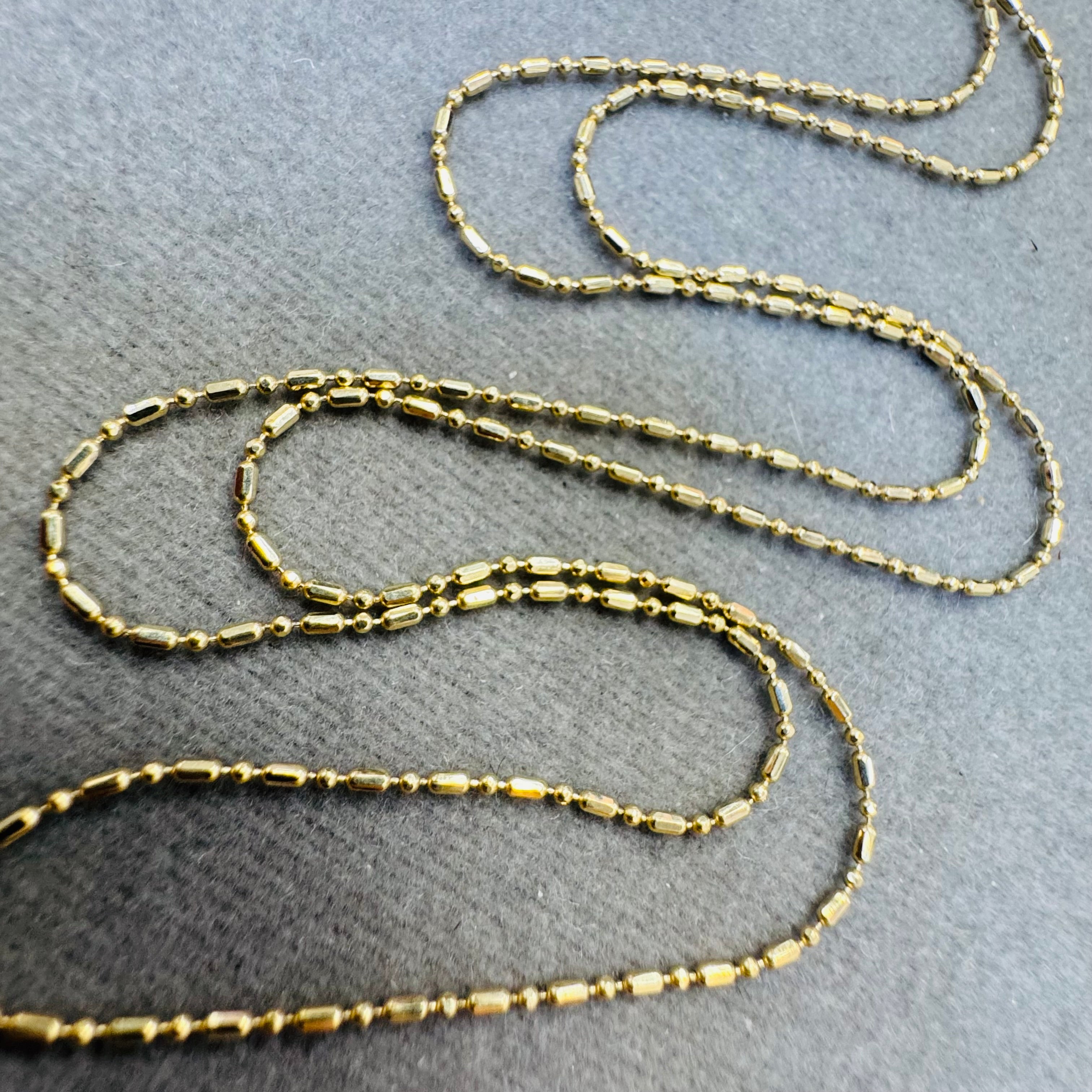 Solid 14K Yellow Gold 20” 1mm Dot Dash Ball Chain Necklace