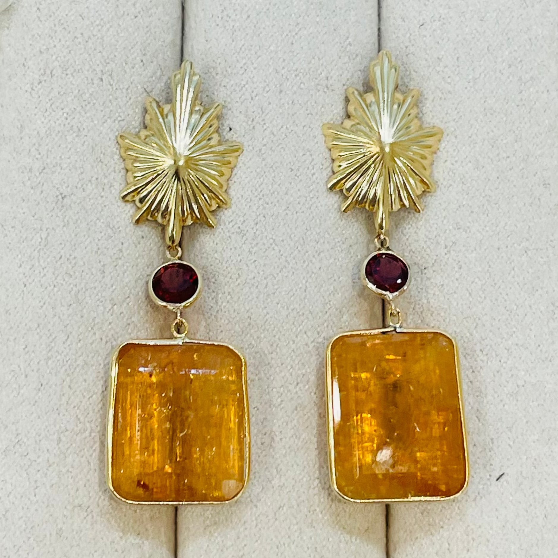 Imperial Topaz Garnet 14K Yellow Gold Drop Earrings