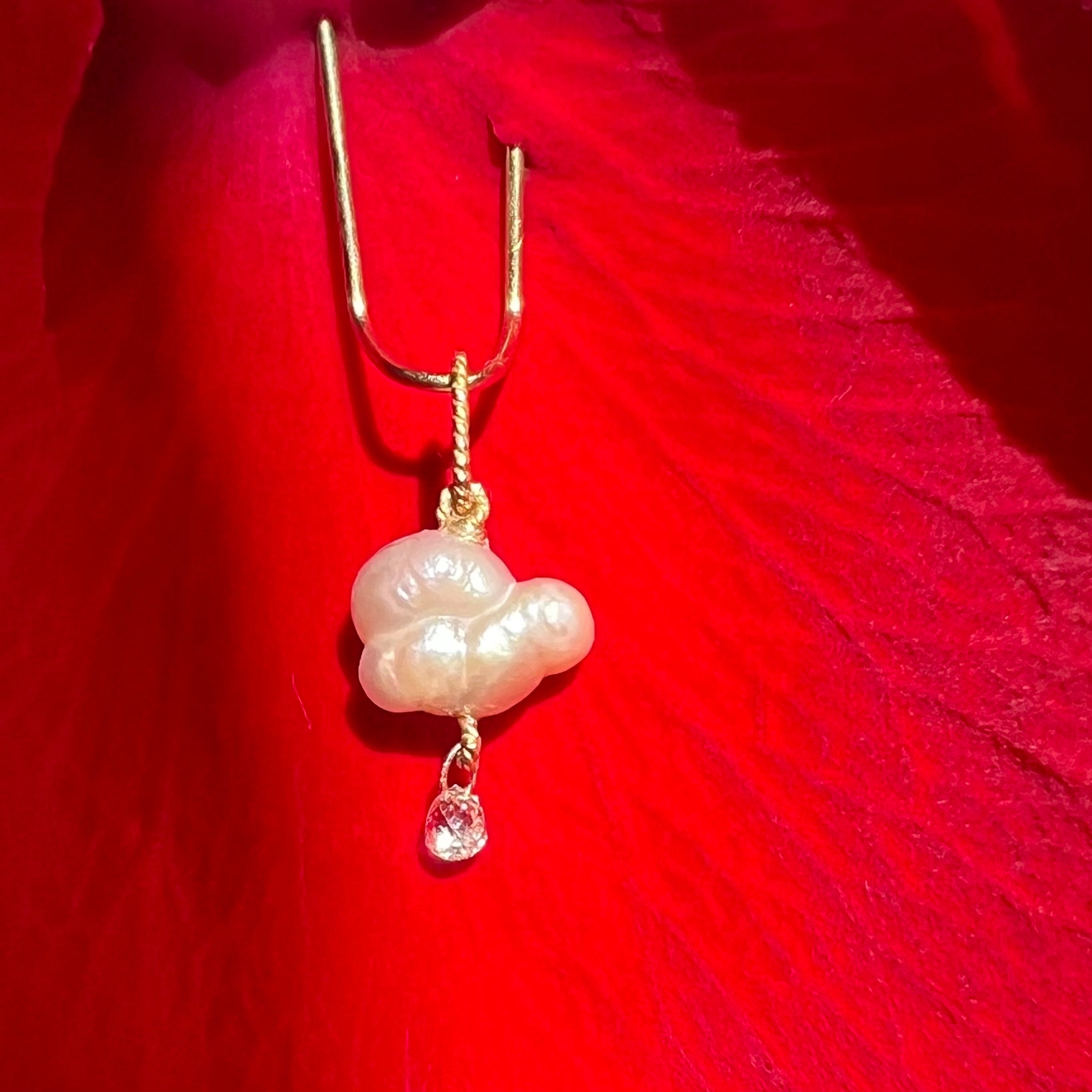 Japanese Pearl and Briolette Diamond Cloud Charm