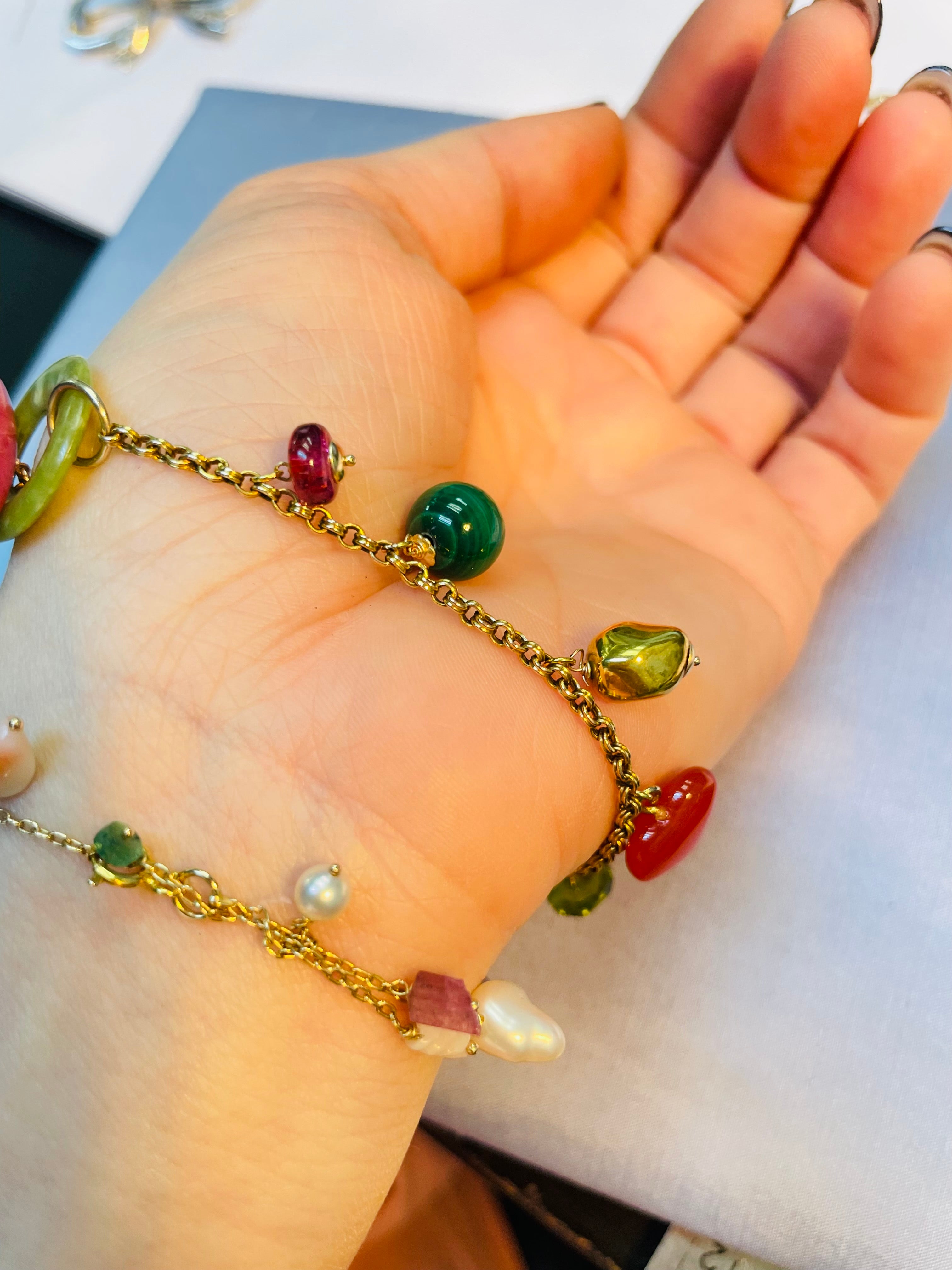 Gem Garden Solid 14K Yellow Gold Multi Gem Pastel Charm Bracelet