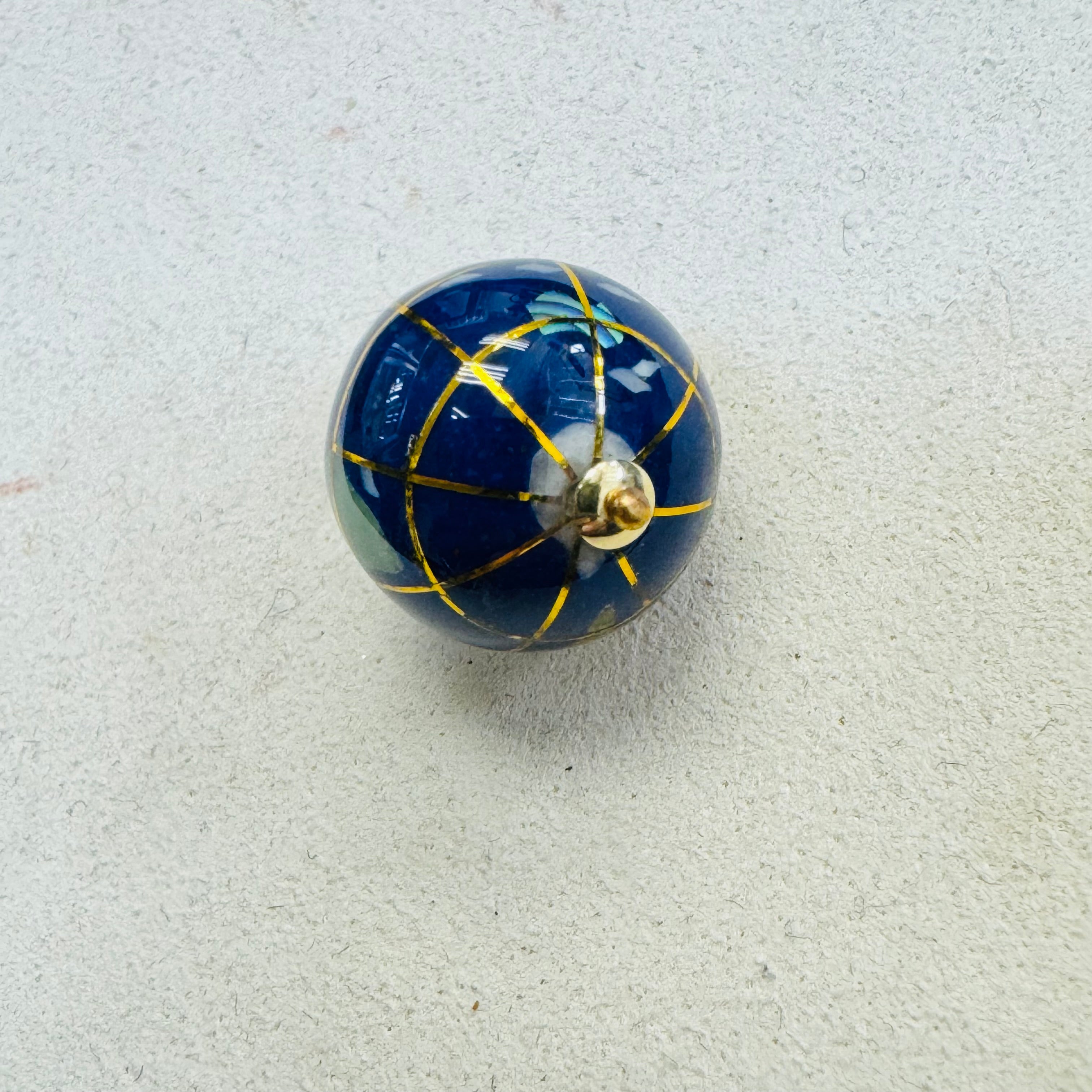 14K Yellow Gold Lapis And Gemstone Inlay Globe Charm Pendant 15mm