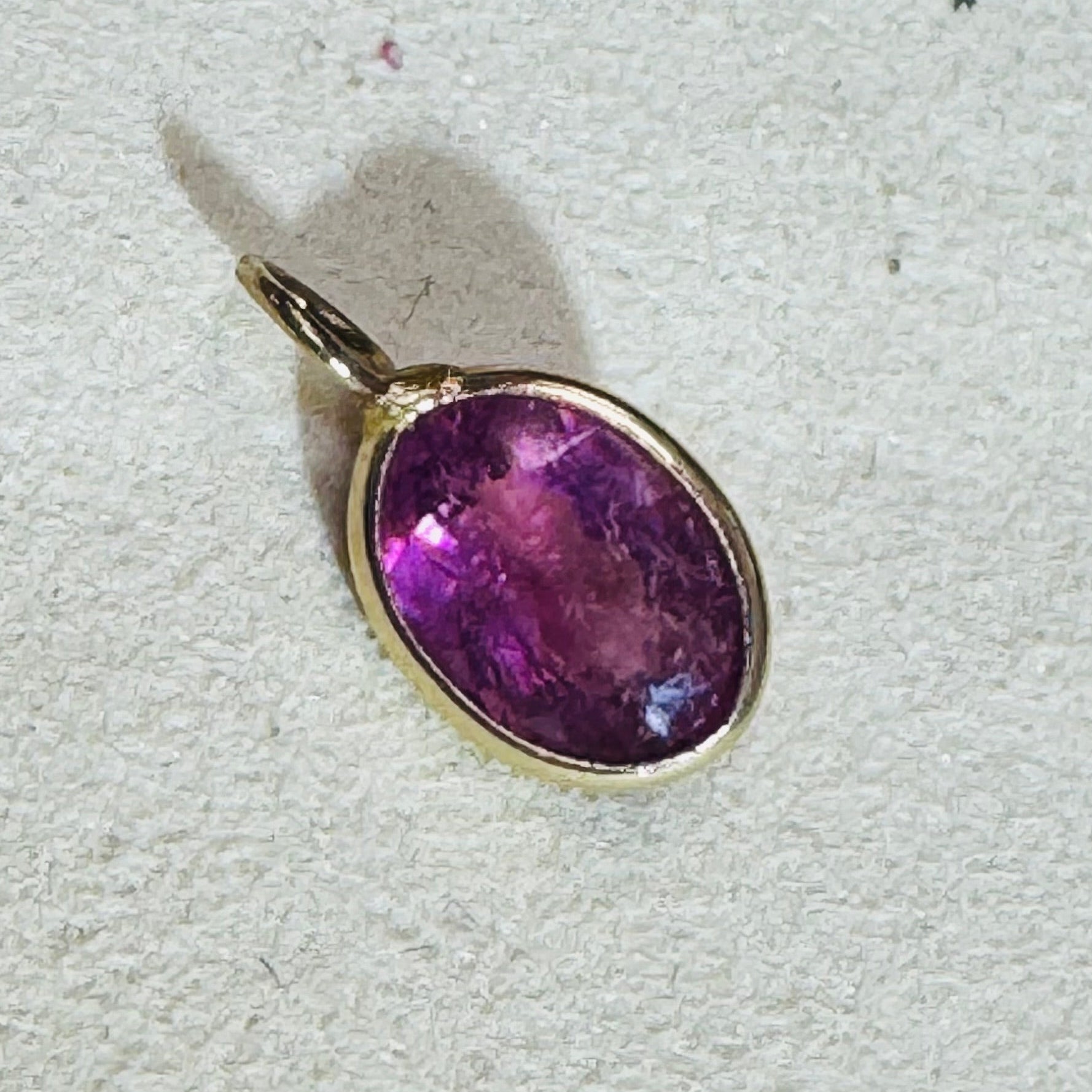 Oval Pink Tourmaline Pendant 14K Yellow Gold