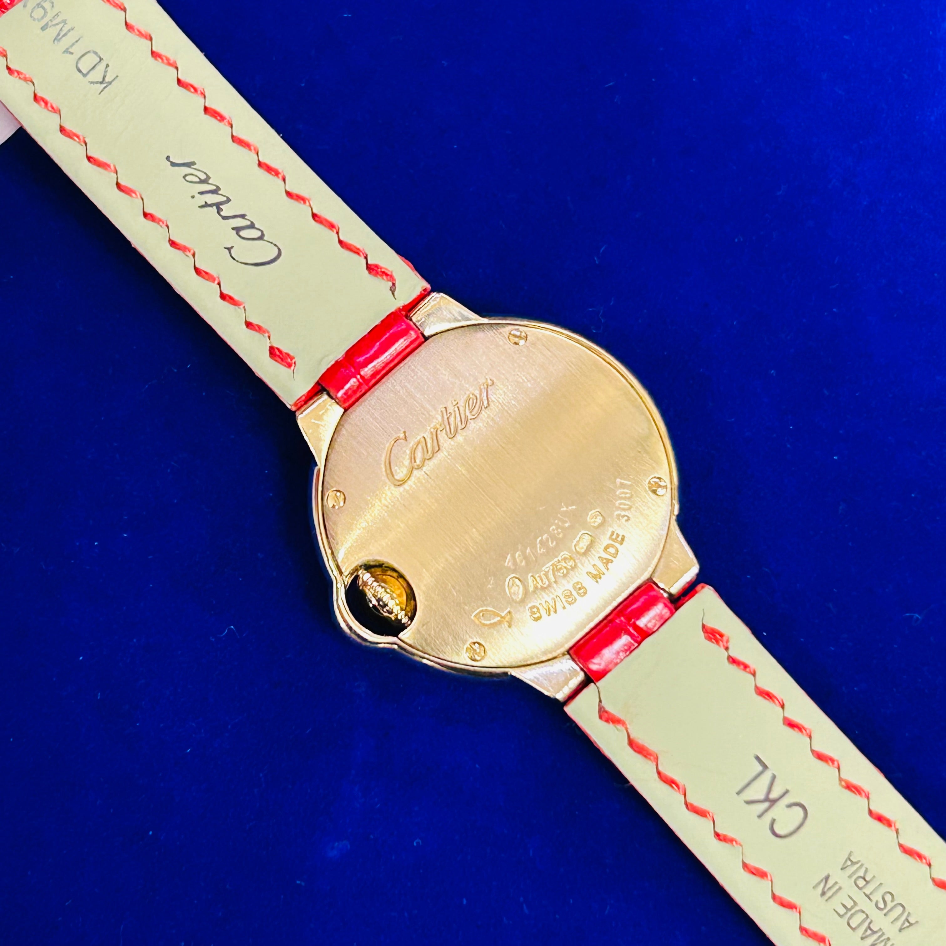 Cartier Ballon Bleu 28MM 18K Rose Gold Leather Strap Quartz 6.5"