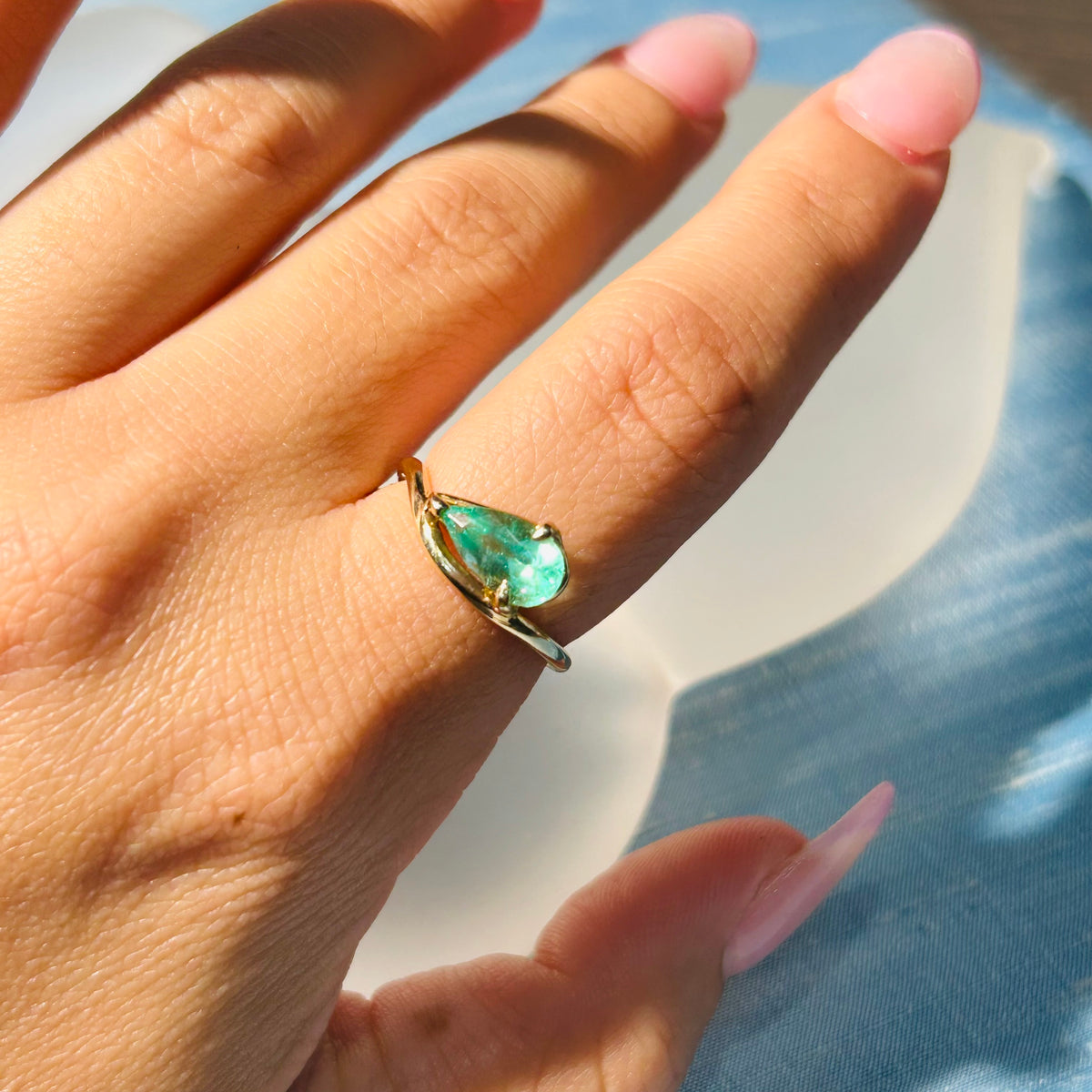 14k Yellow Gold Pink Emerald Pinky Ring Size 6
