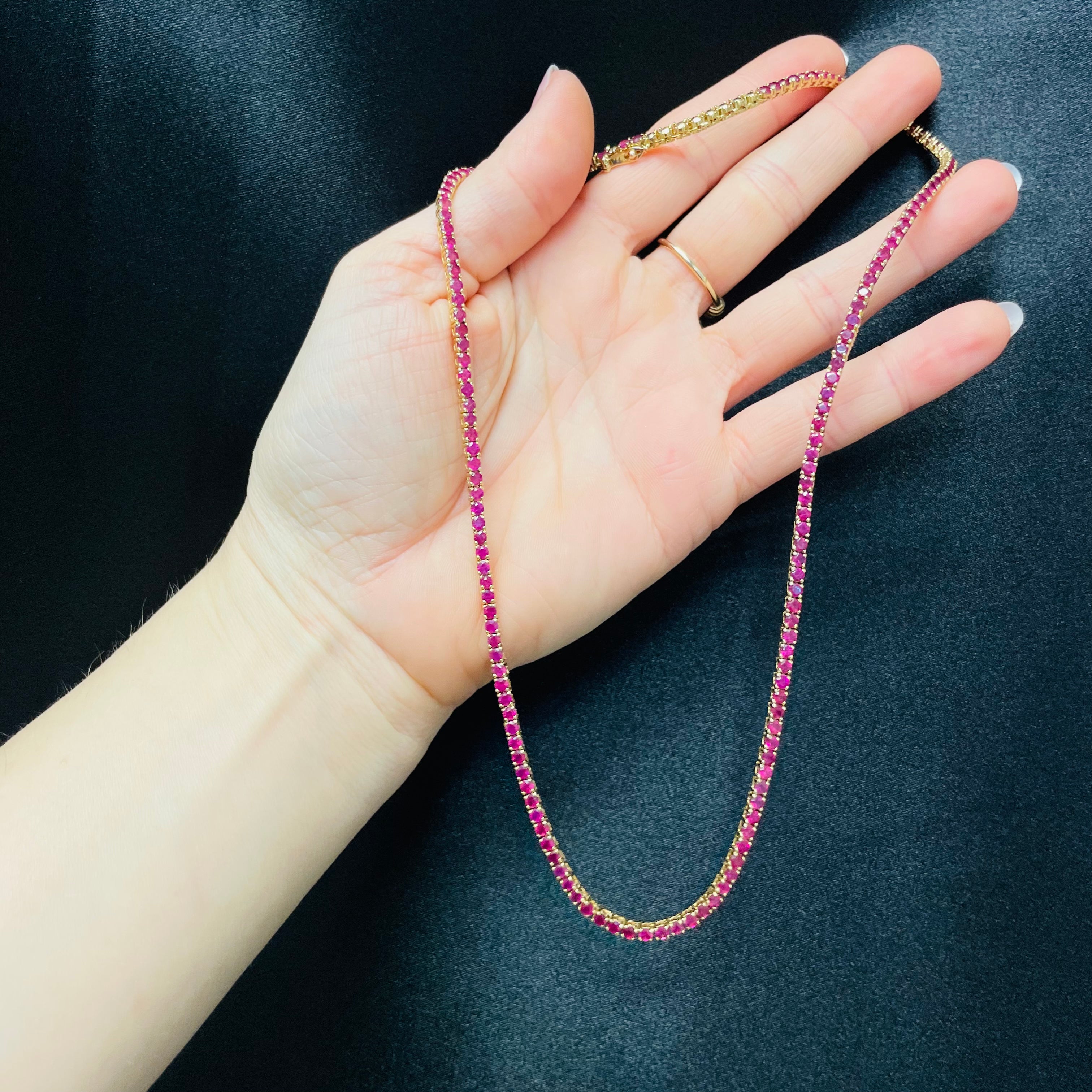 Natural Ruby Tennis Necklace 14K Yellow Gold