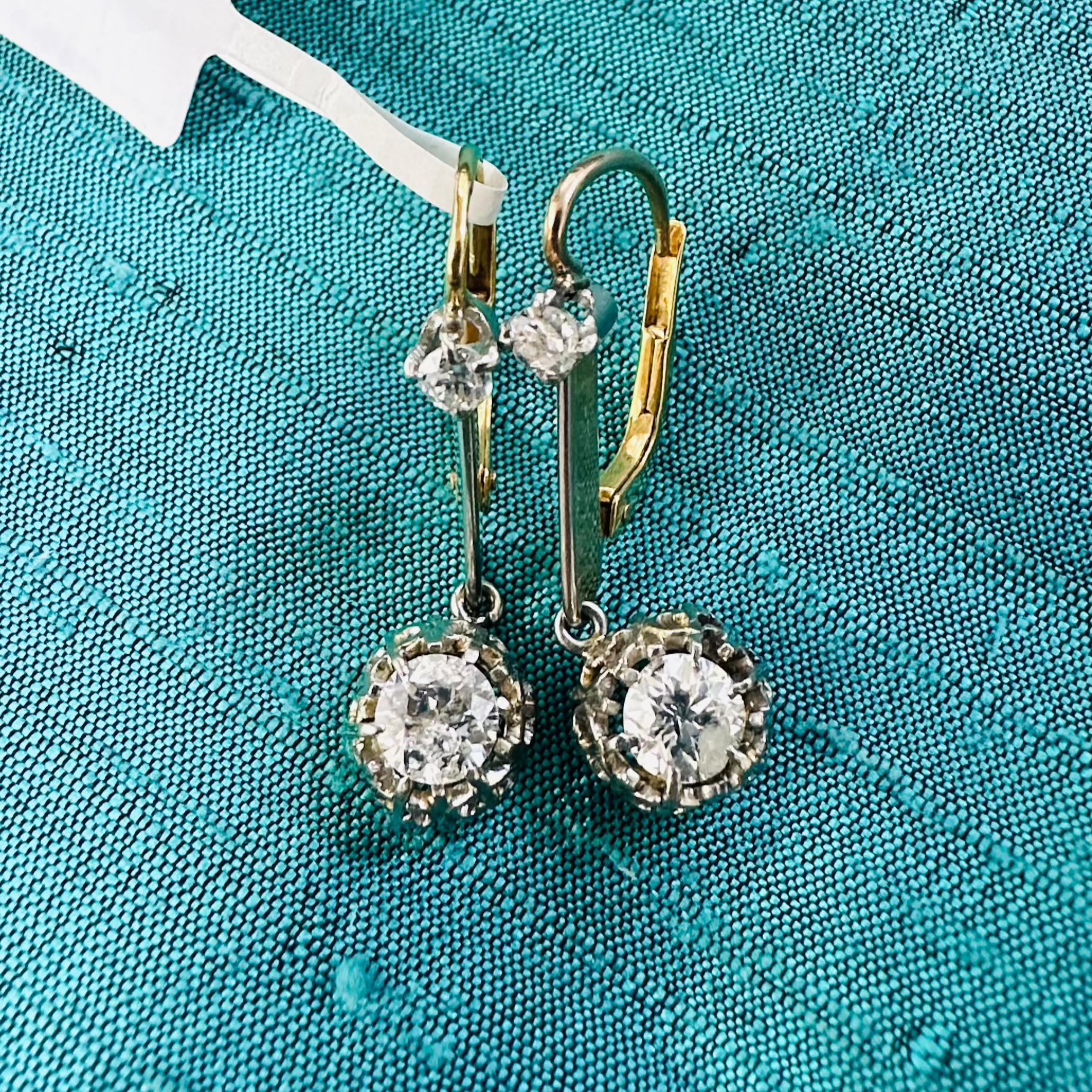 18K Yellow Gold & Platinum Vintage Diamond Drop Earrings