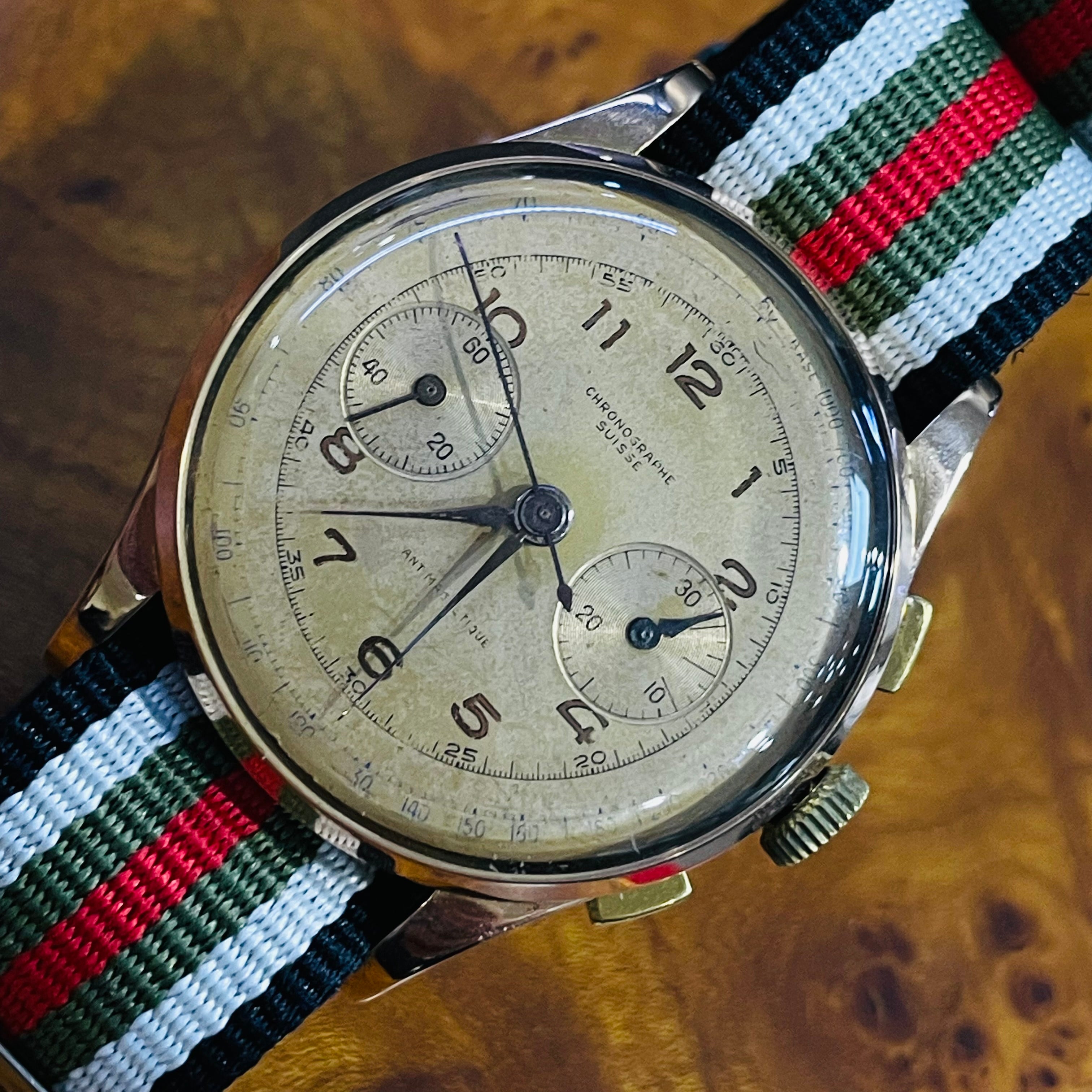 37mm Solid 18K Rose Gold Azur Chronographe Suisse Watch Bubble Back