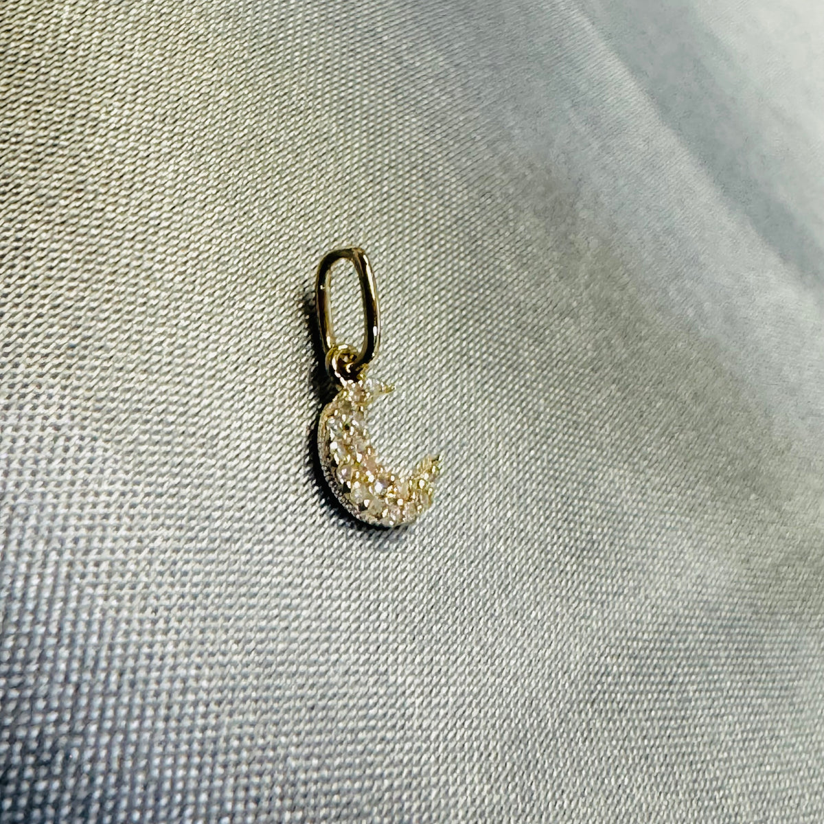 14K Yellow Gold Mini Diamond Moon Charm Pendant