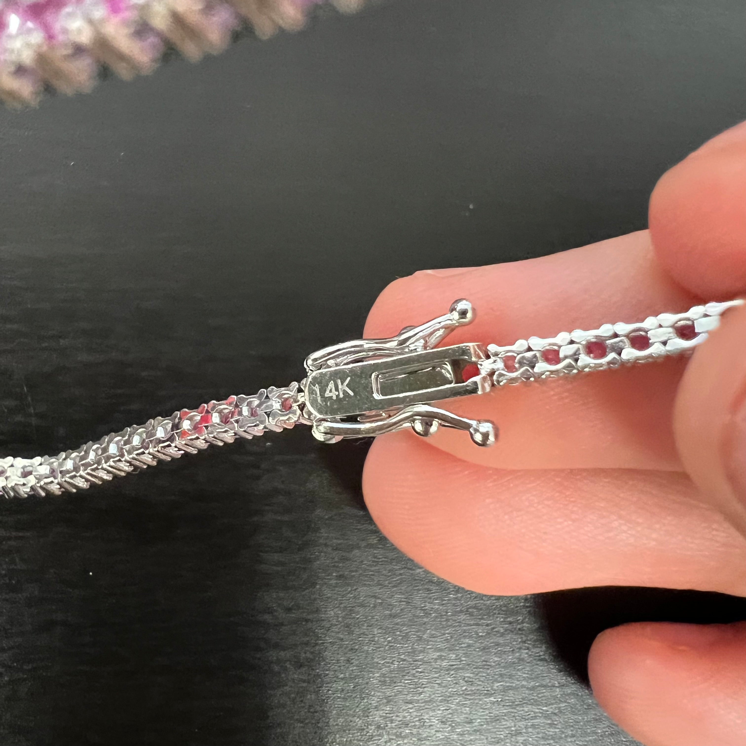 14K Natural Sapphire White Gold Tennis Bracelet 7"
