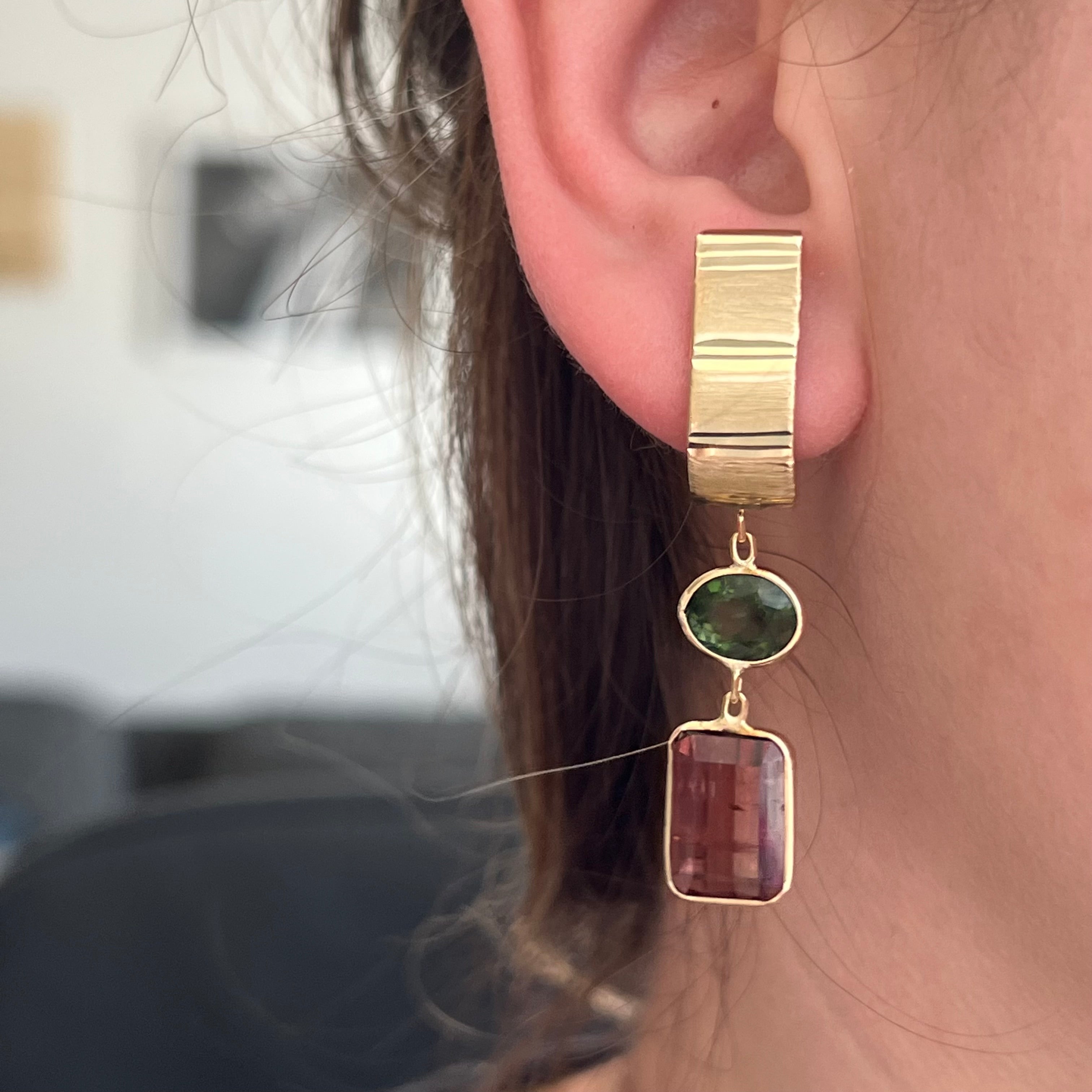 14K Yellow Gold Tourmaline Earrings