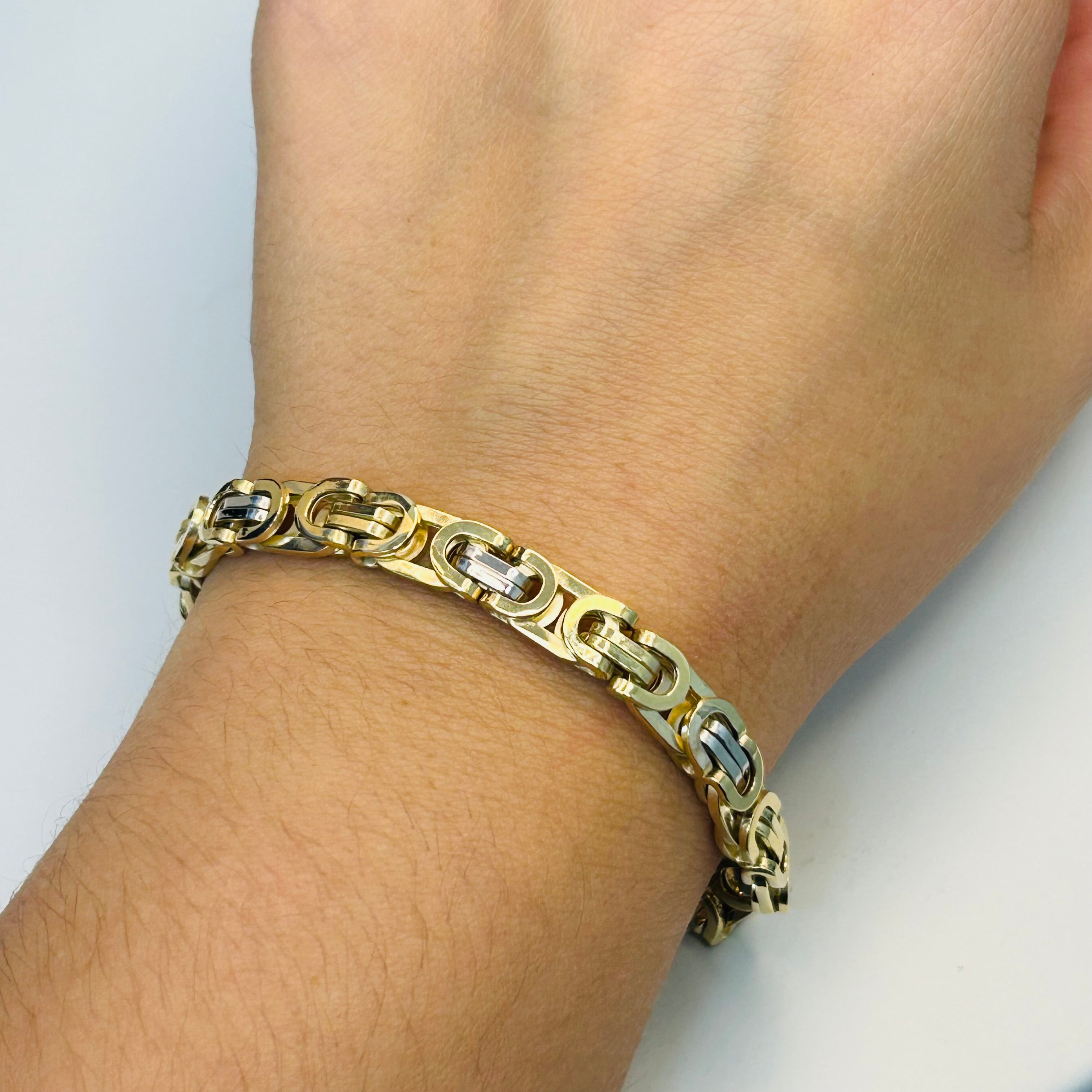 14K Yellow Gold & White Gold Byzantine Link Bracelet 6.5 8.5”