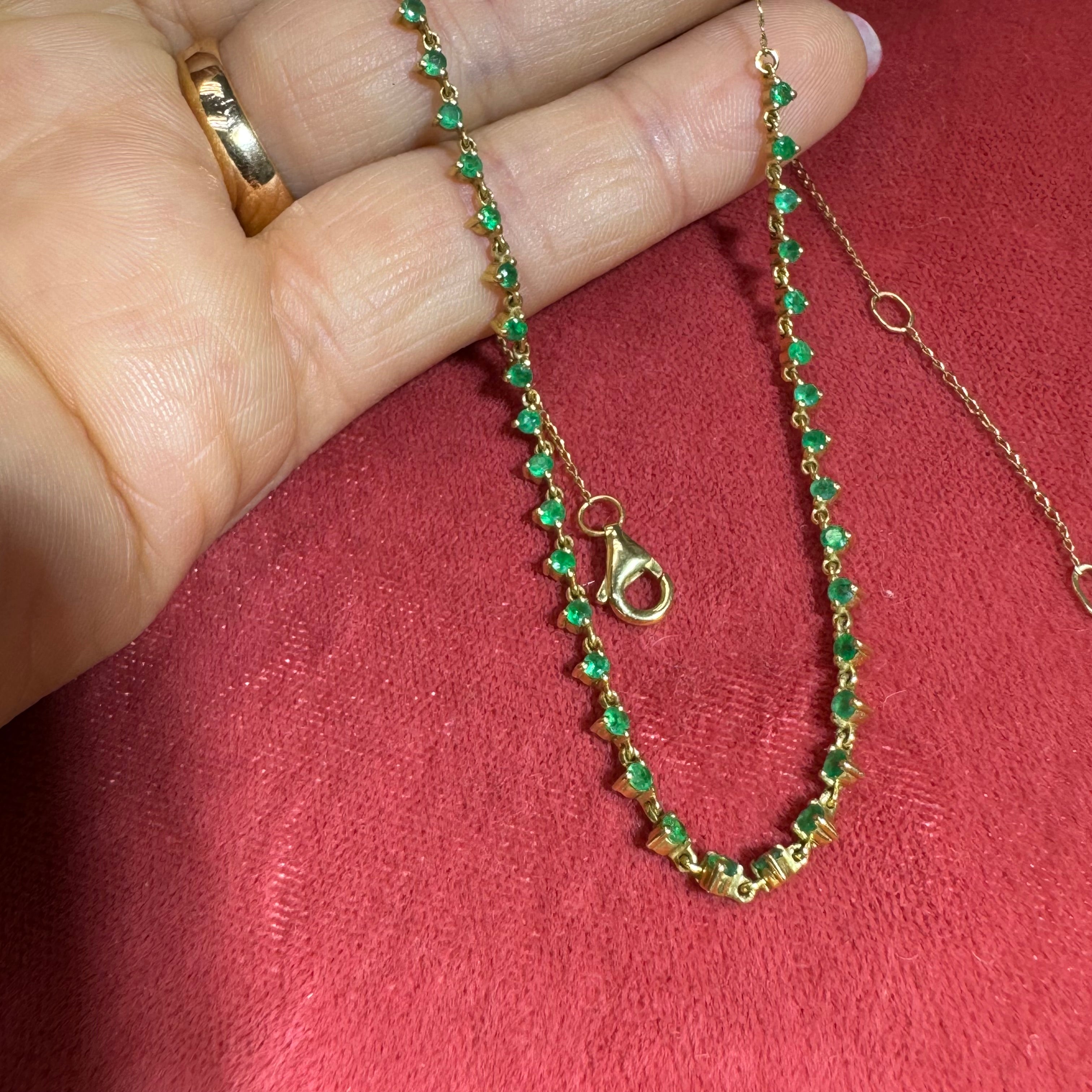 Partial Emerald Tennis Necklace Collar 14K Yellow Gold 14.5-15.5