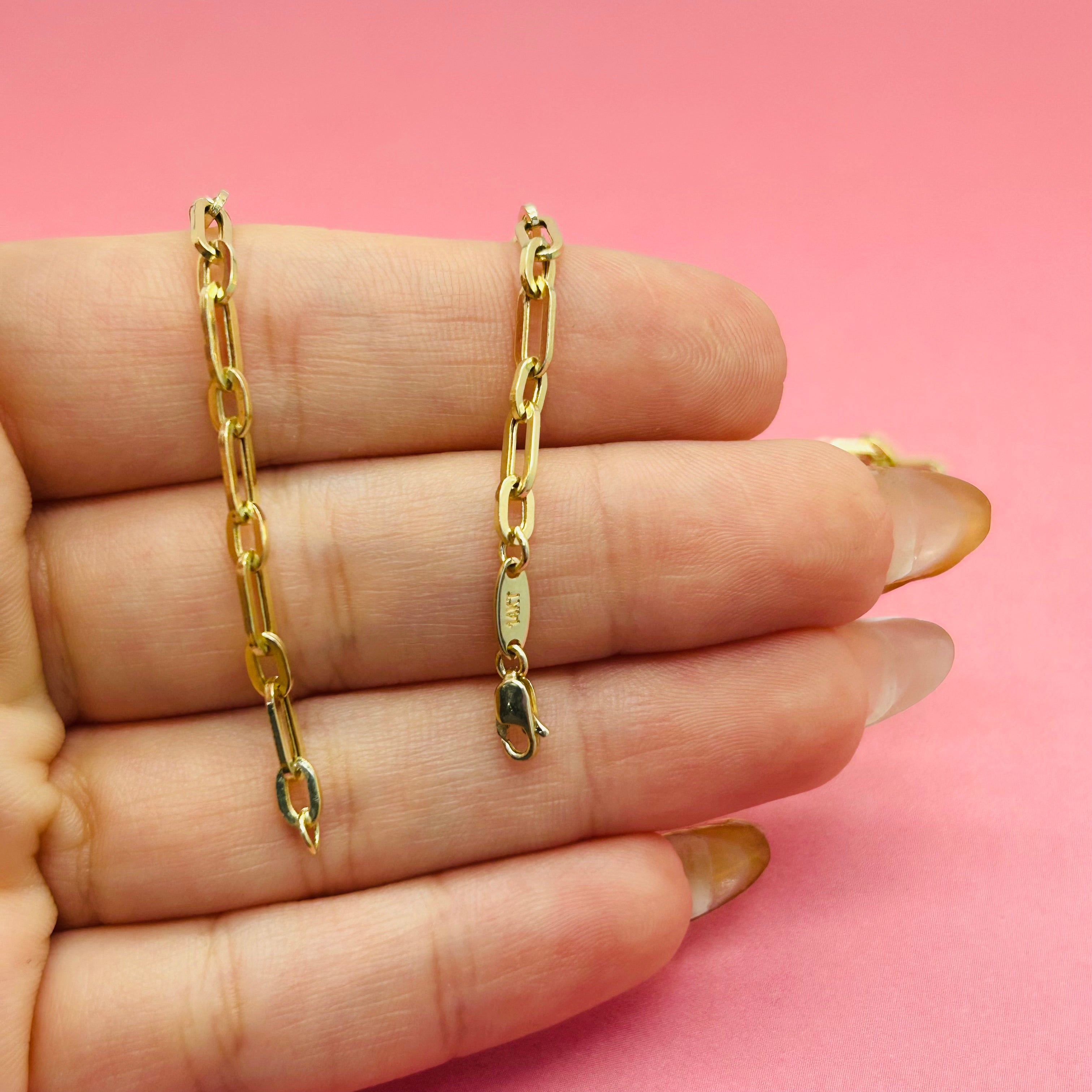 14K Solid Yellow Inter Link Necklace Chain 24”