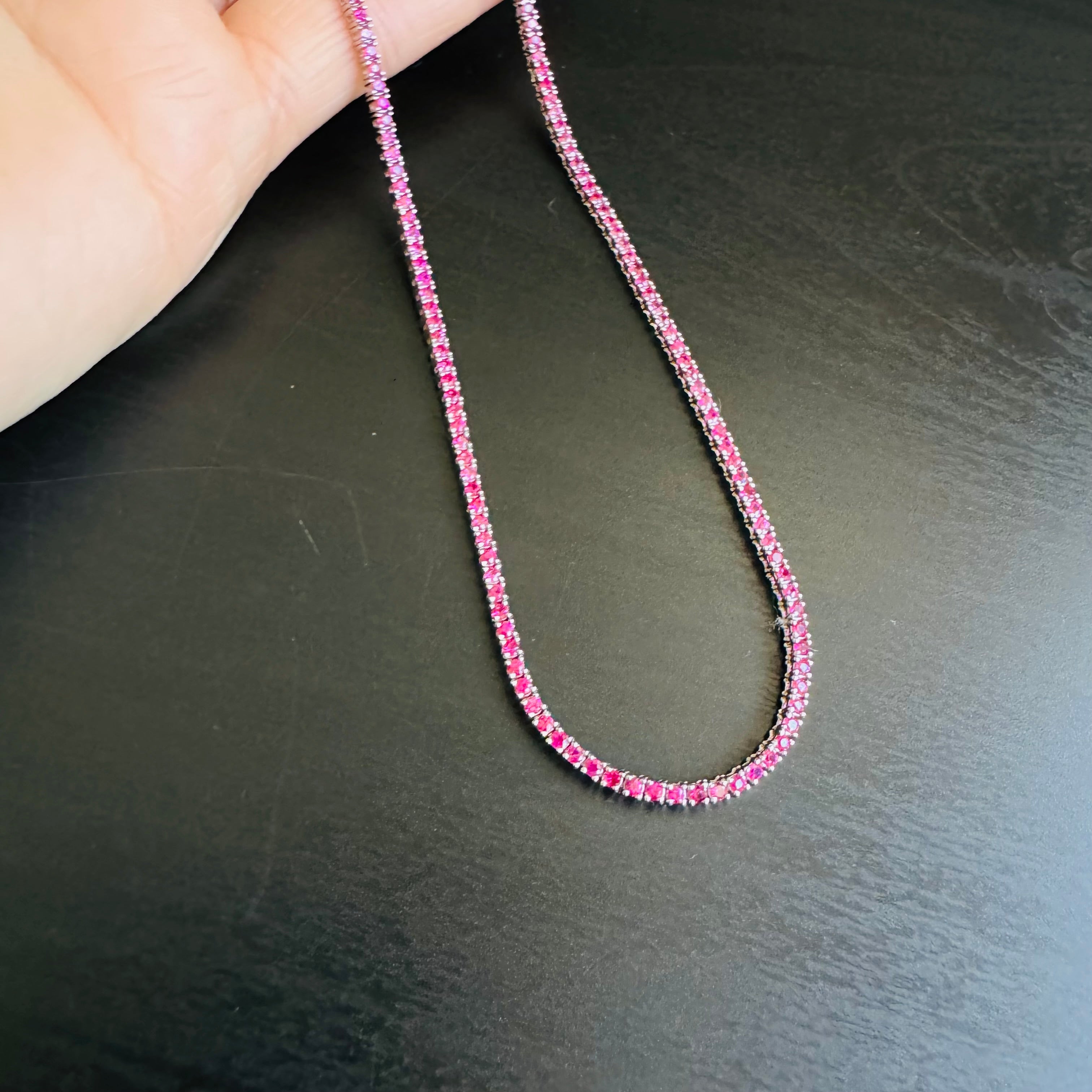 6.67CT Hot Pink Sapphire Tennis 14K White Gold 16”