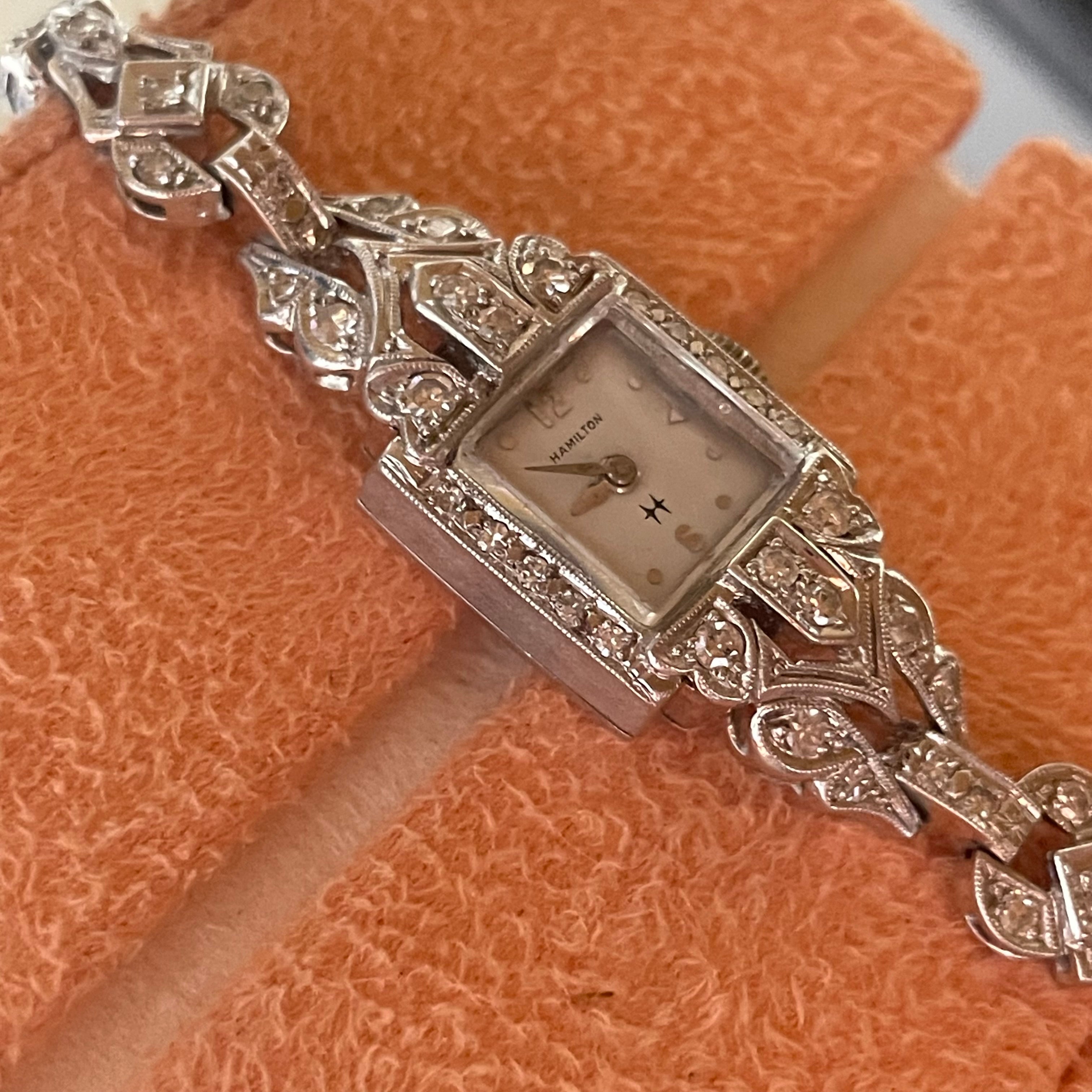 Ladies Platinum Antique Hamilton Diamond Wristwatch