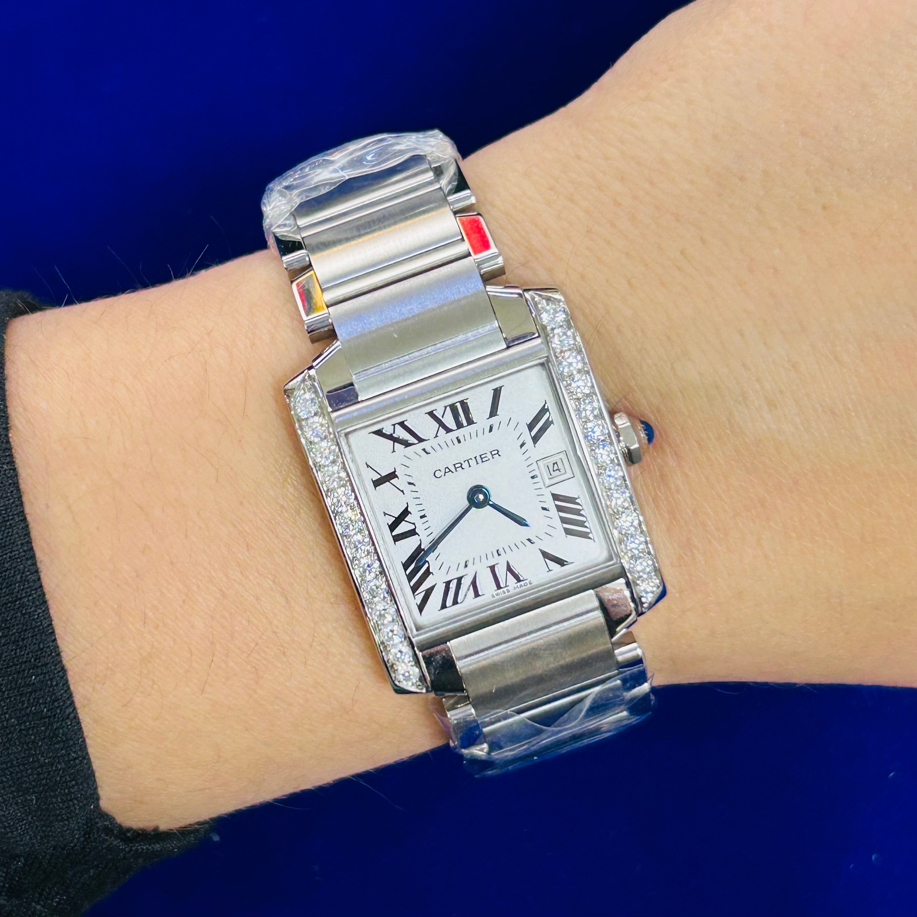 Tank Francaise Medium Diamond BezelCartier Stainless Steel Automatic size 6.5”