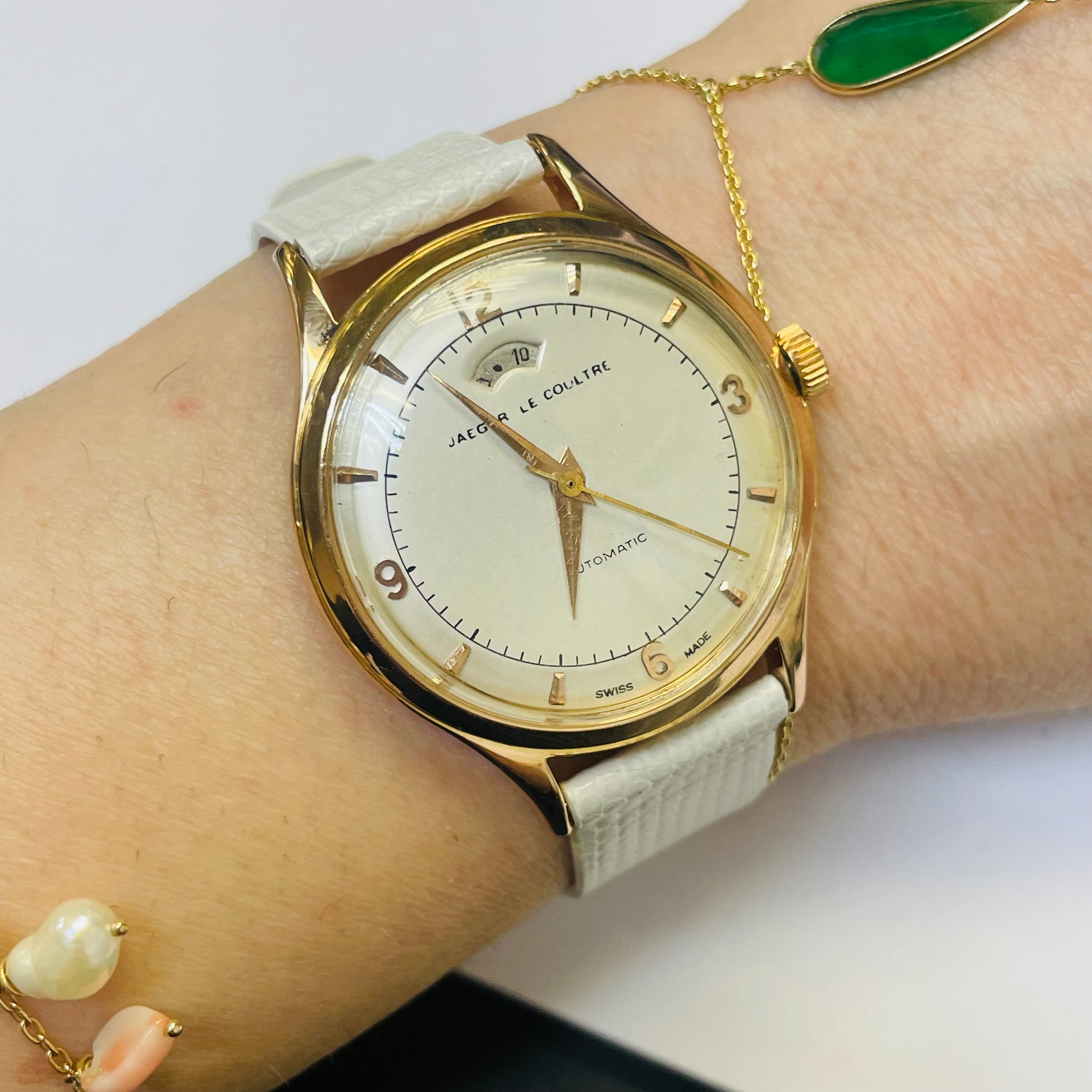 34mm Jaeger-LeCoultre Solid 18K Rose Gold Power Reserve Bumper Automatic Wristwa