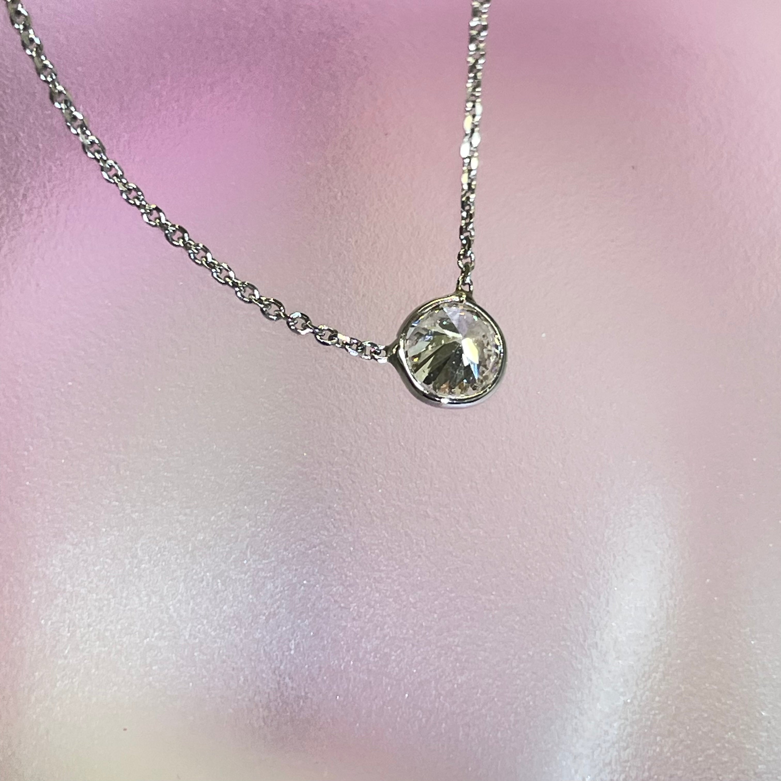 .47CT Natural Round European Cut Diamond 14K White Gold Solitaire Necklace 16-18"