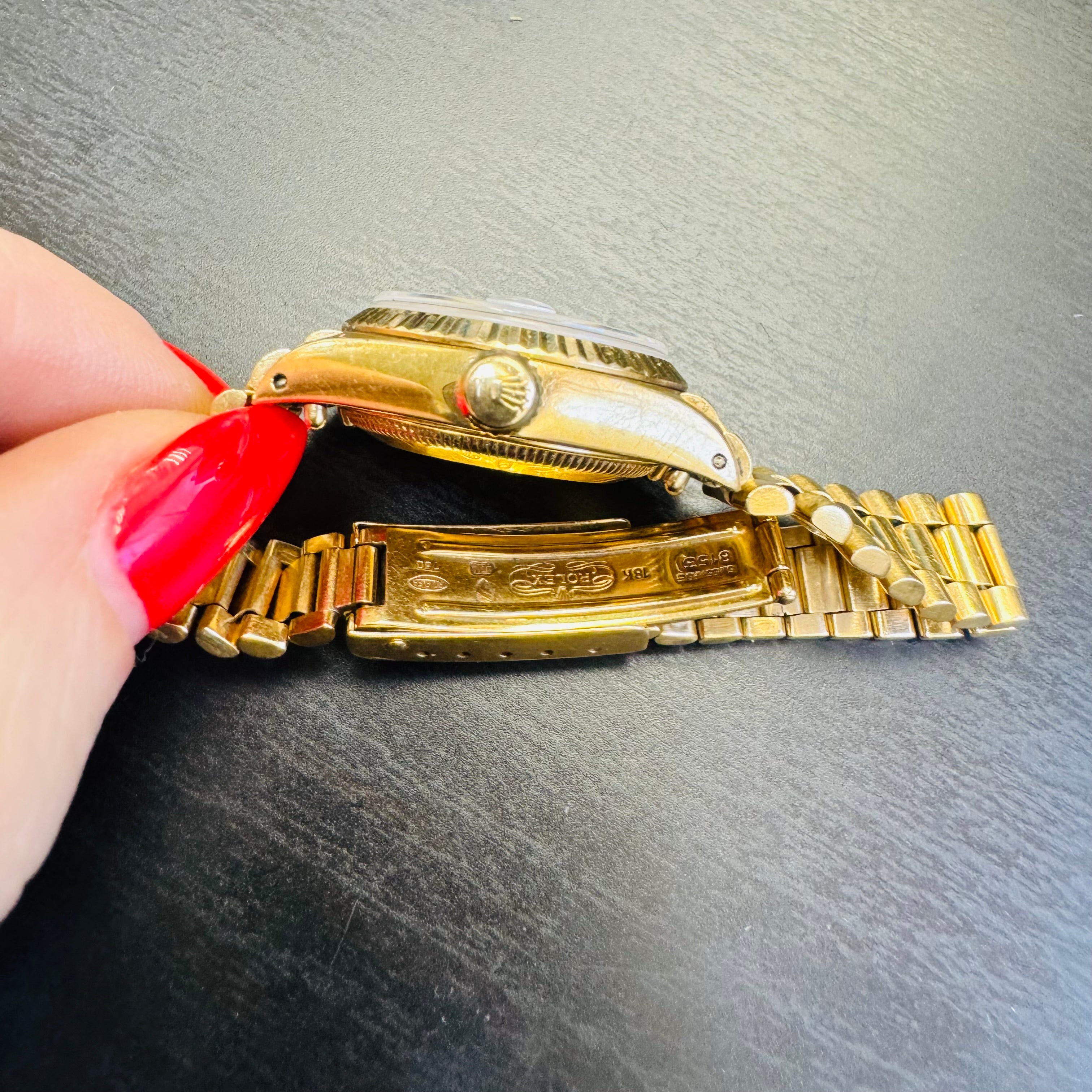 26mm 18K Yellow Gold Vintage Ladies Presidential Rolex Wristwatch with Lapis Diamond DialWatch 1979