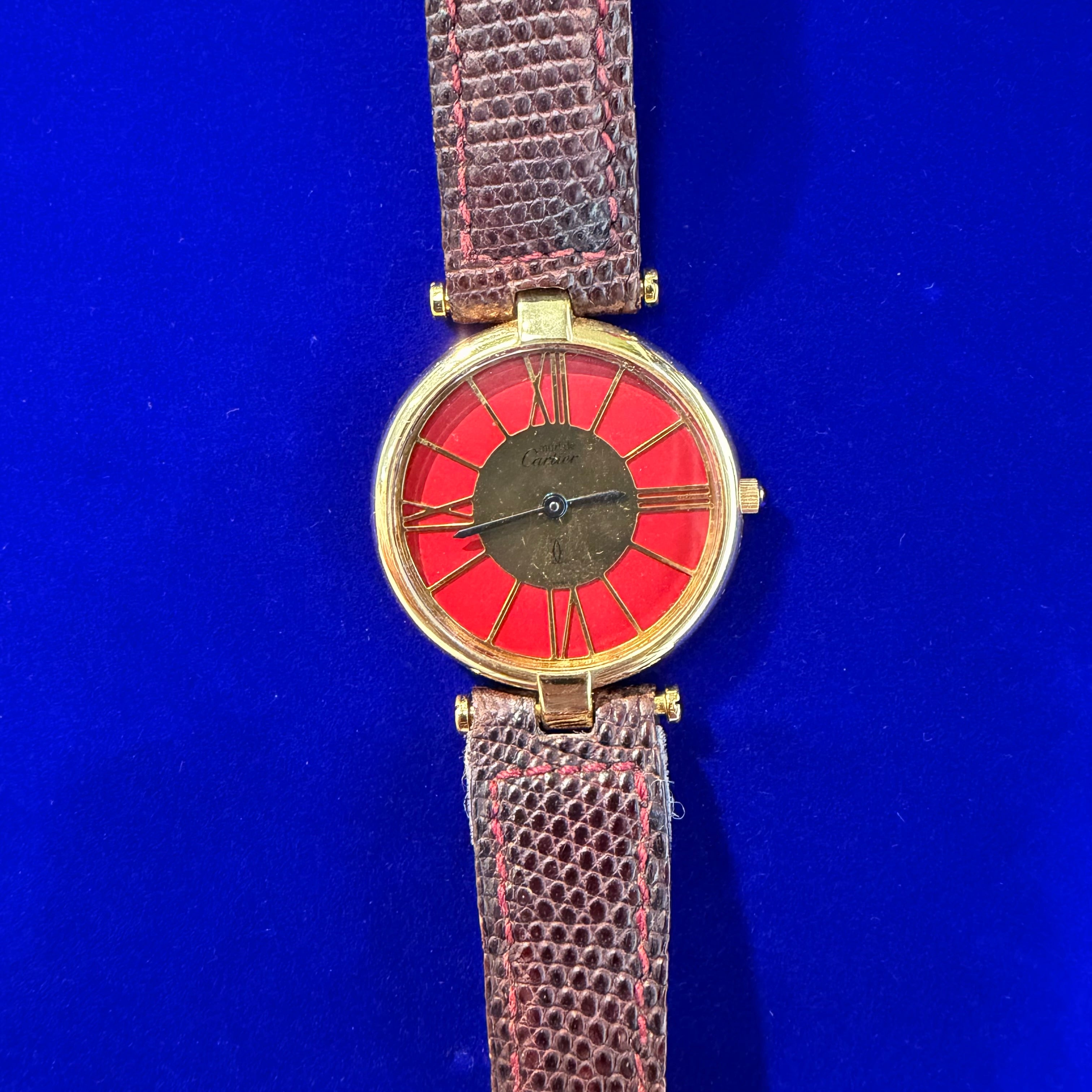 Cartier Vermeil Burgundy Dial Quartz Watch 31mm 8"