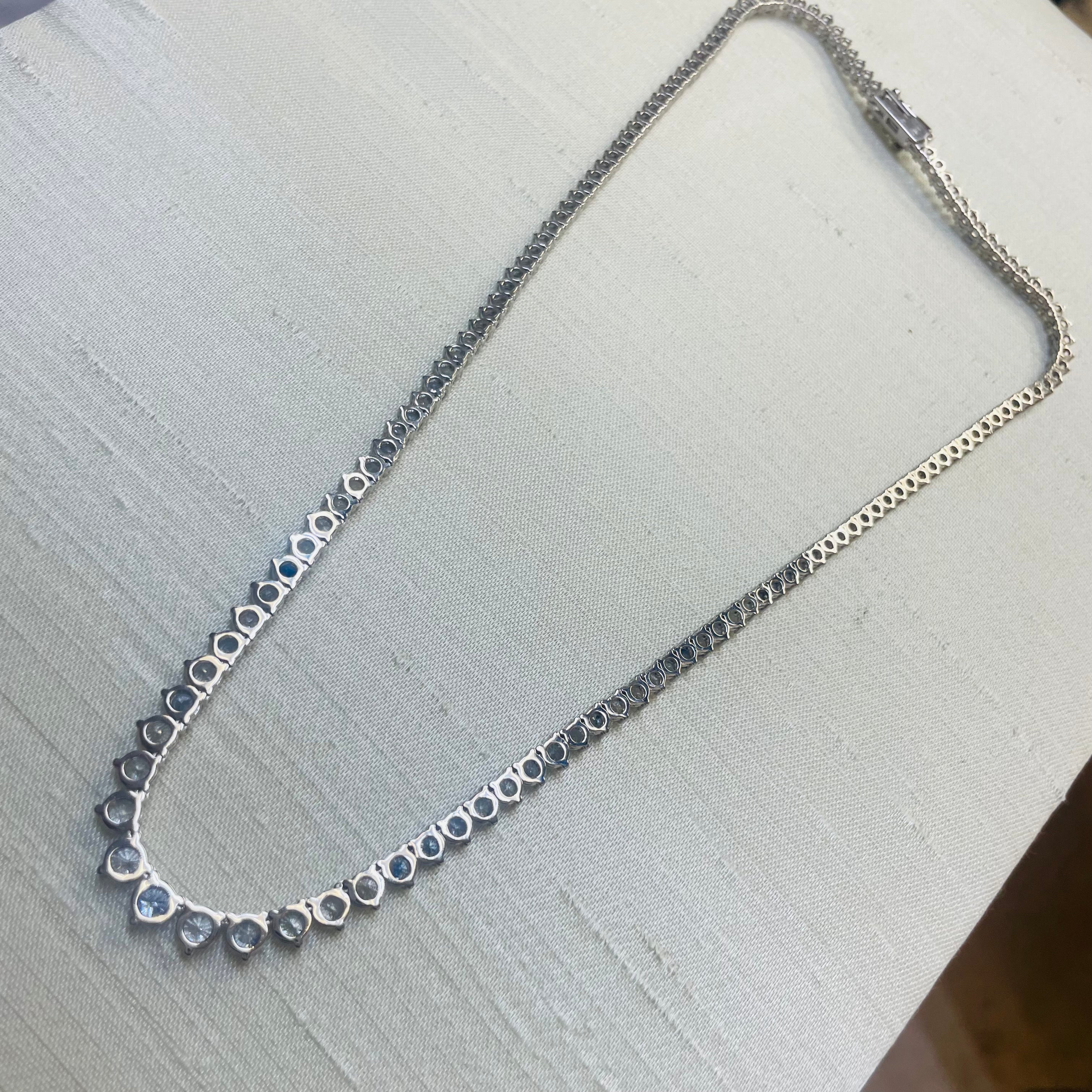20.3CT Natural Sapphire Riviera Tennis Necklace 14K White Gold 18”