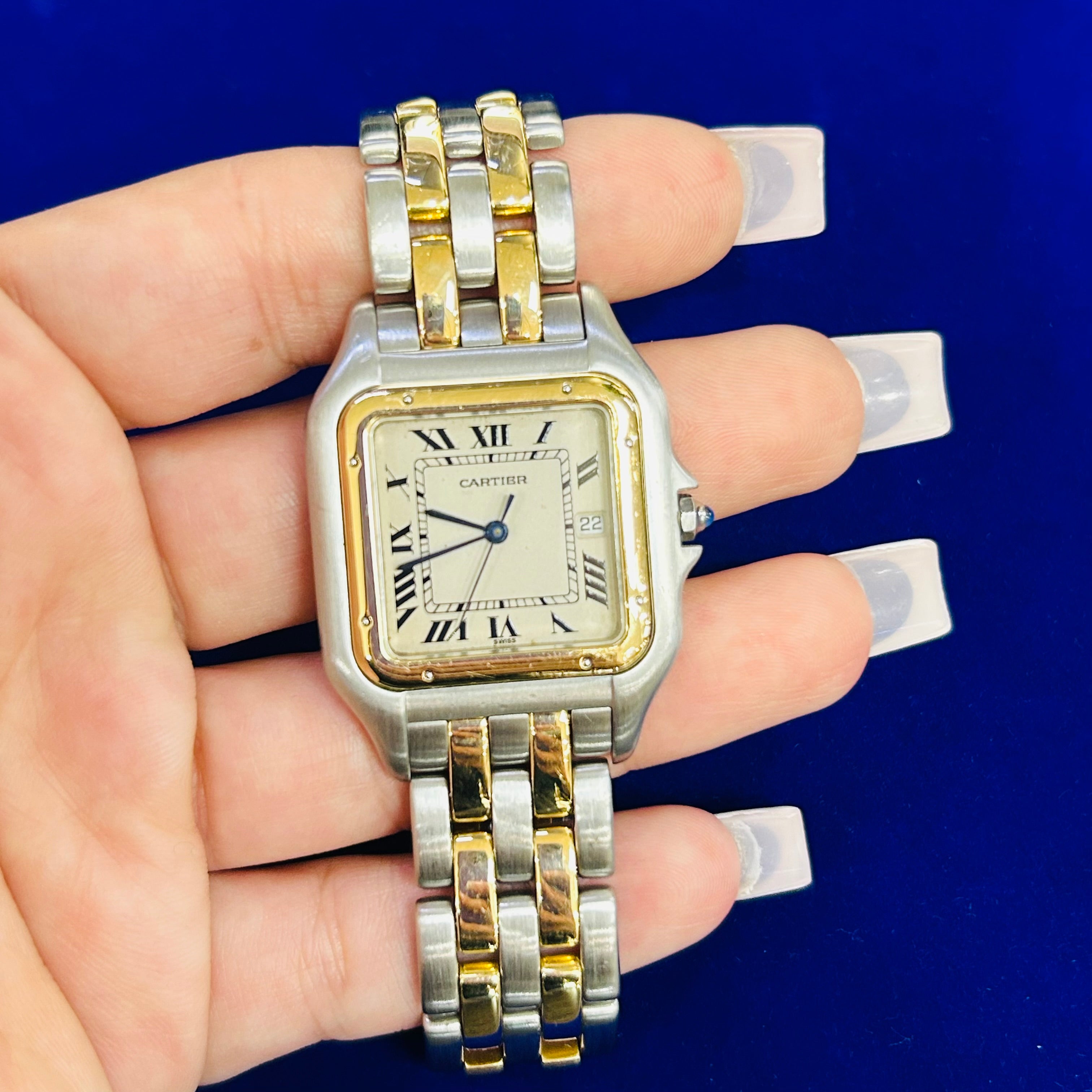 Cartier 18K Yellow Gold & Stainless Steel Panthere Quartz Watch Jumbo Two Row 7"