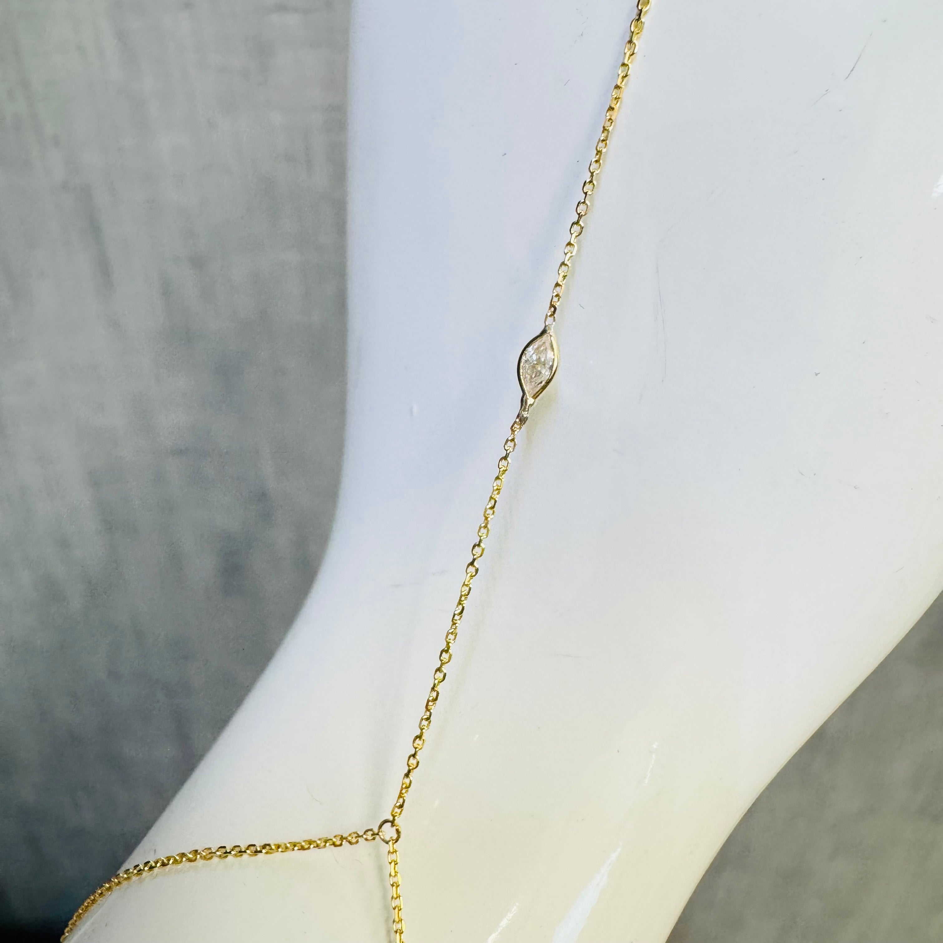 14K Yellow Gold Marquis Diamond HandChain