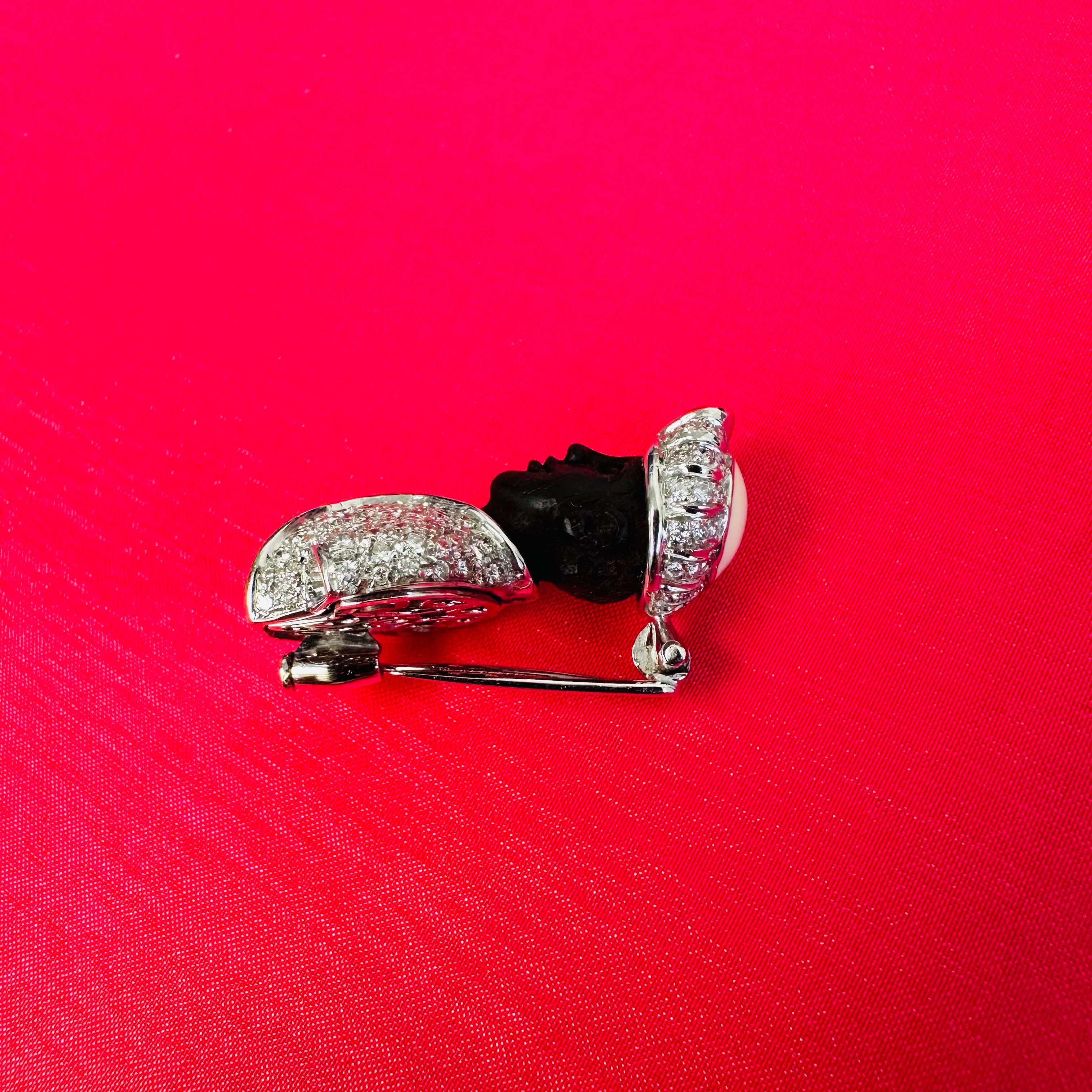 18K White Gold Vintage Diamond Black Moor Brooch
