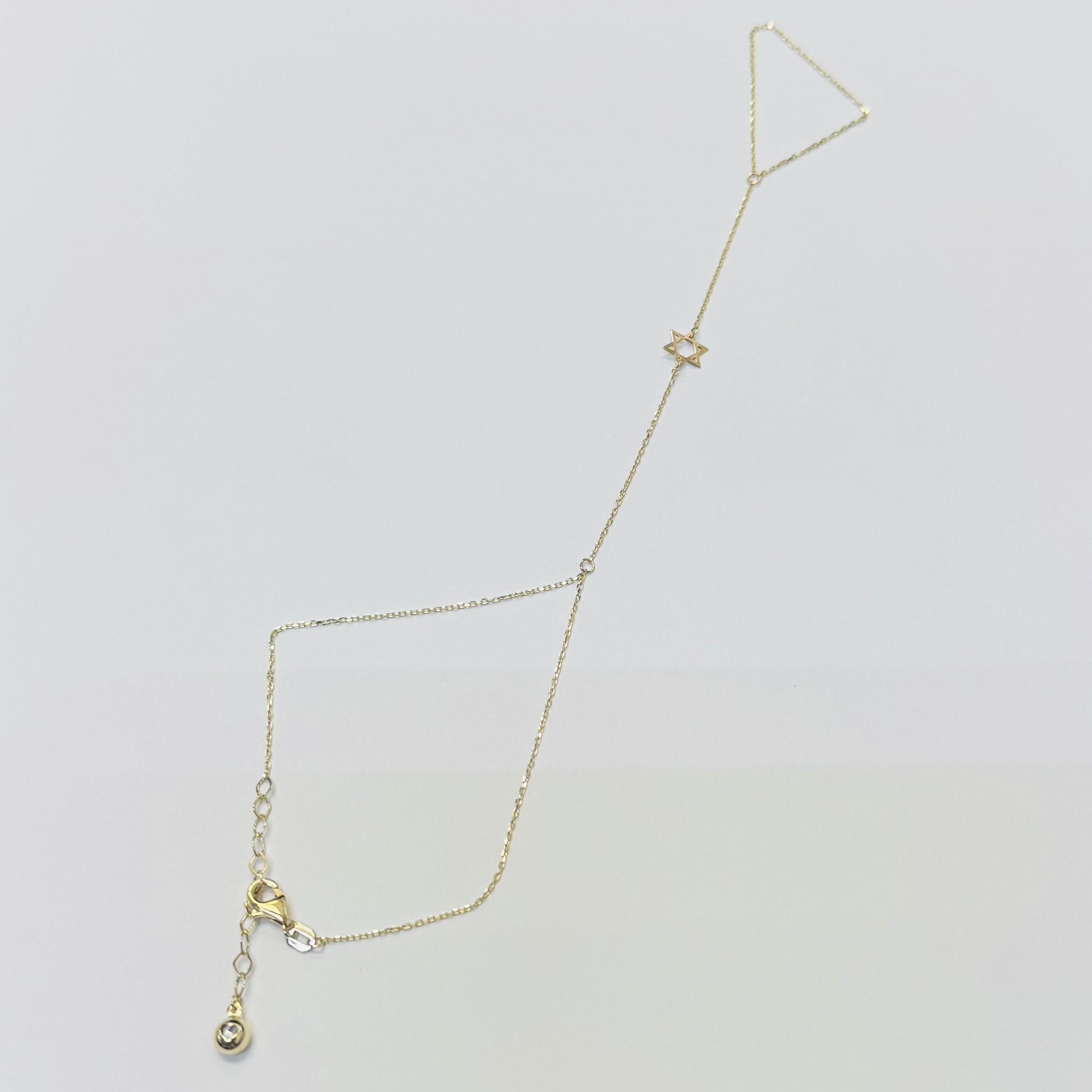 Solid 14K Yellow Gold Star of David Hand Chain