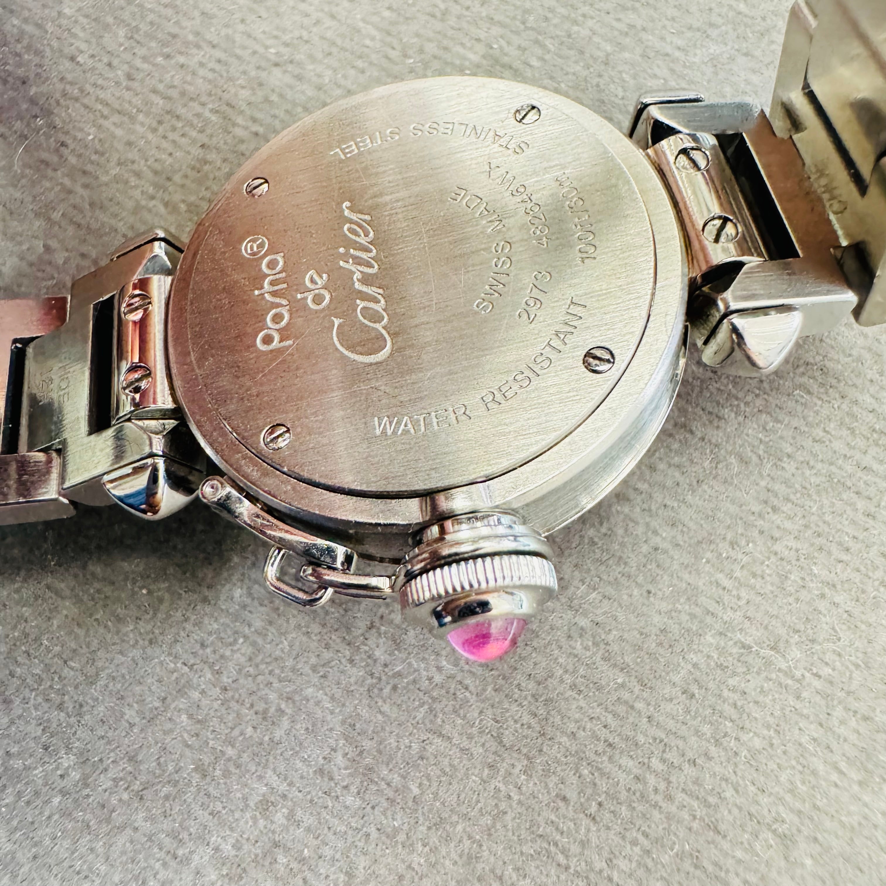 Stainless Steel Diamond Bezel Pink Dial Cartier Pasha 28mm Watch