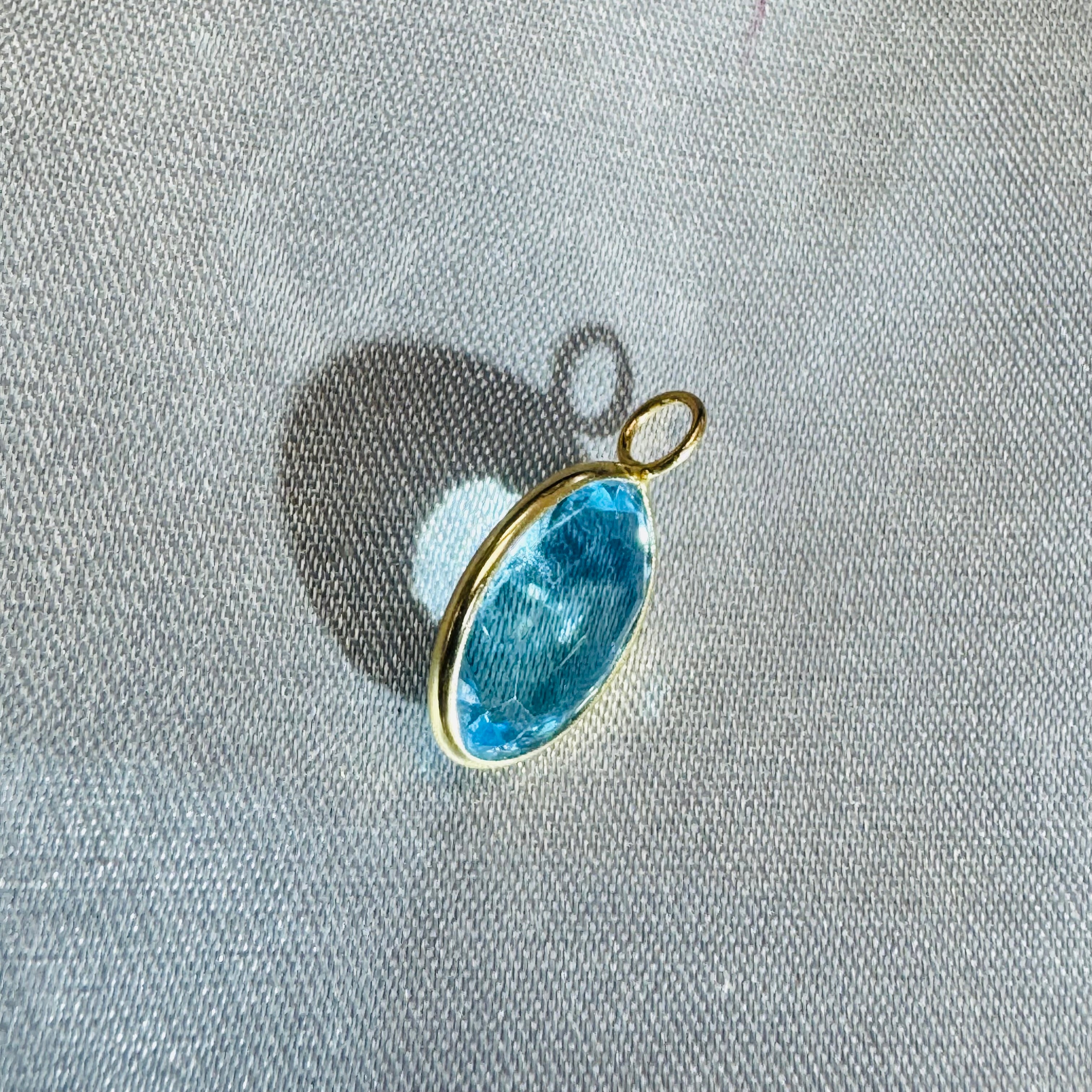 Blue Topaz Charm Pendant 14K Yellow Gold