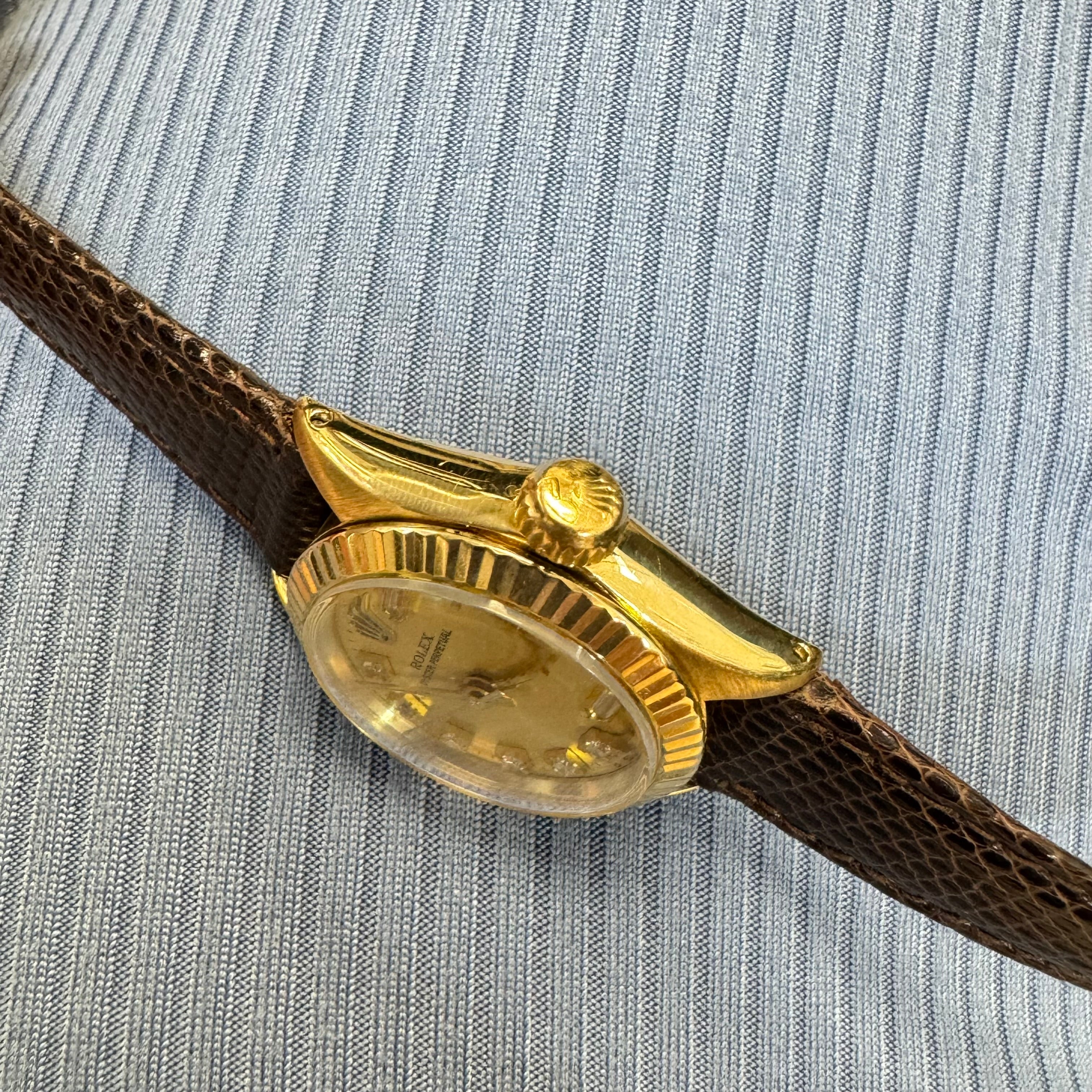 Vintage Ladies 26MM Diamond Dial and Leather Band Rolex Watch