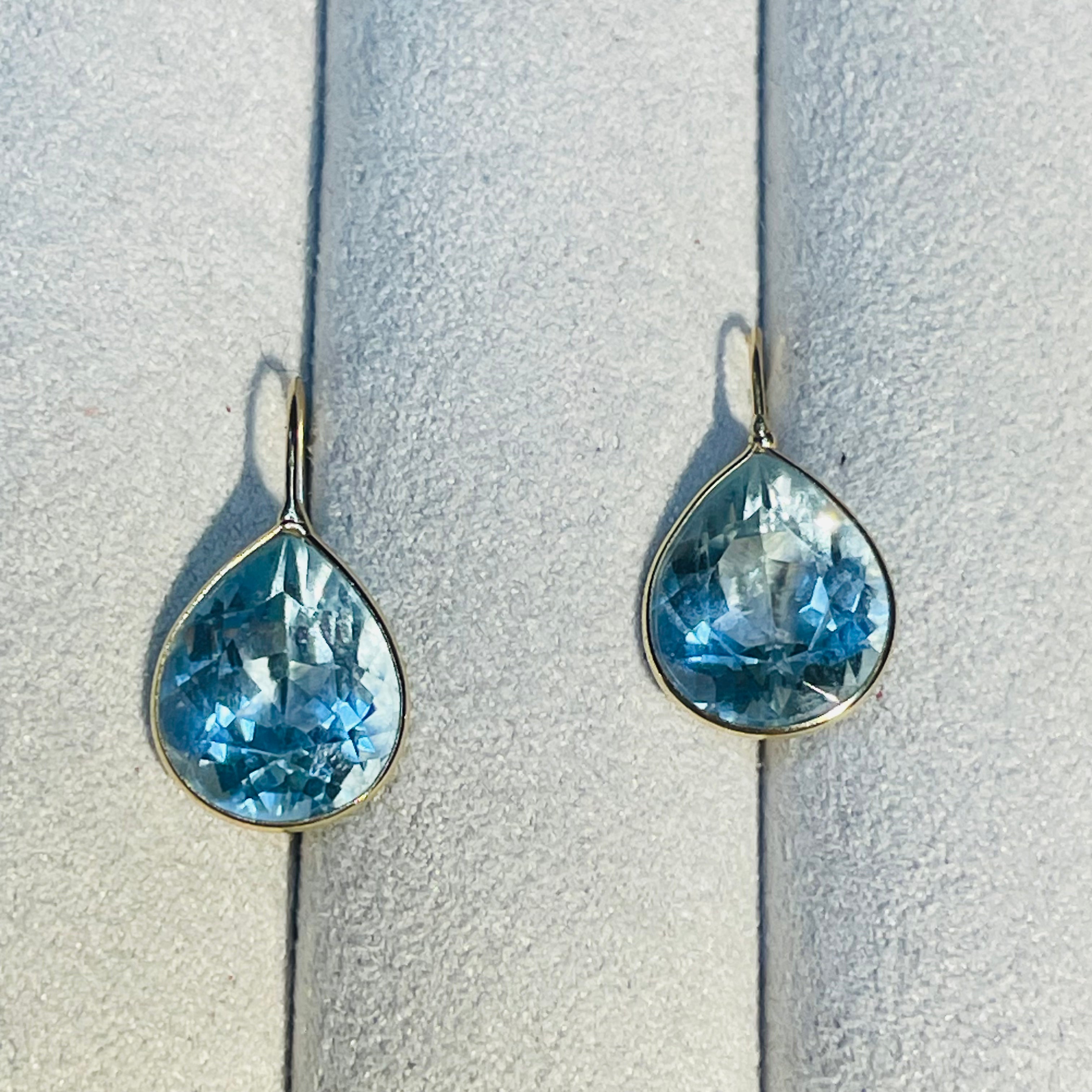 Blue Topaz 14K Yellow Gold Drop Earrings