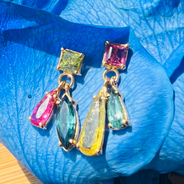 14K Yellow Gold Tourmaline Earrings