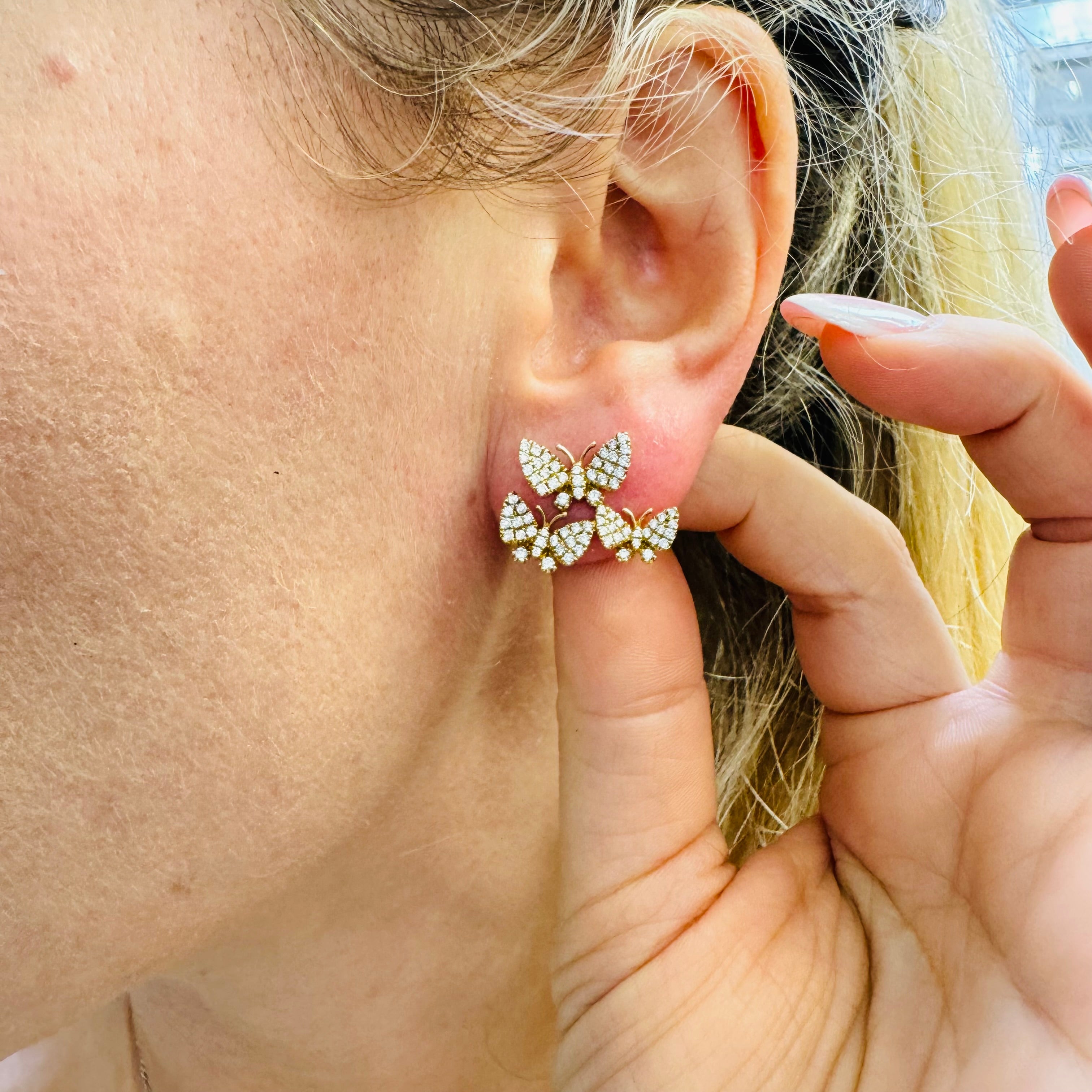 18K Yellow Gold Diamond Butterfly Studs