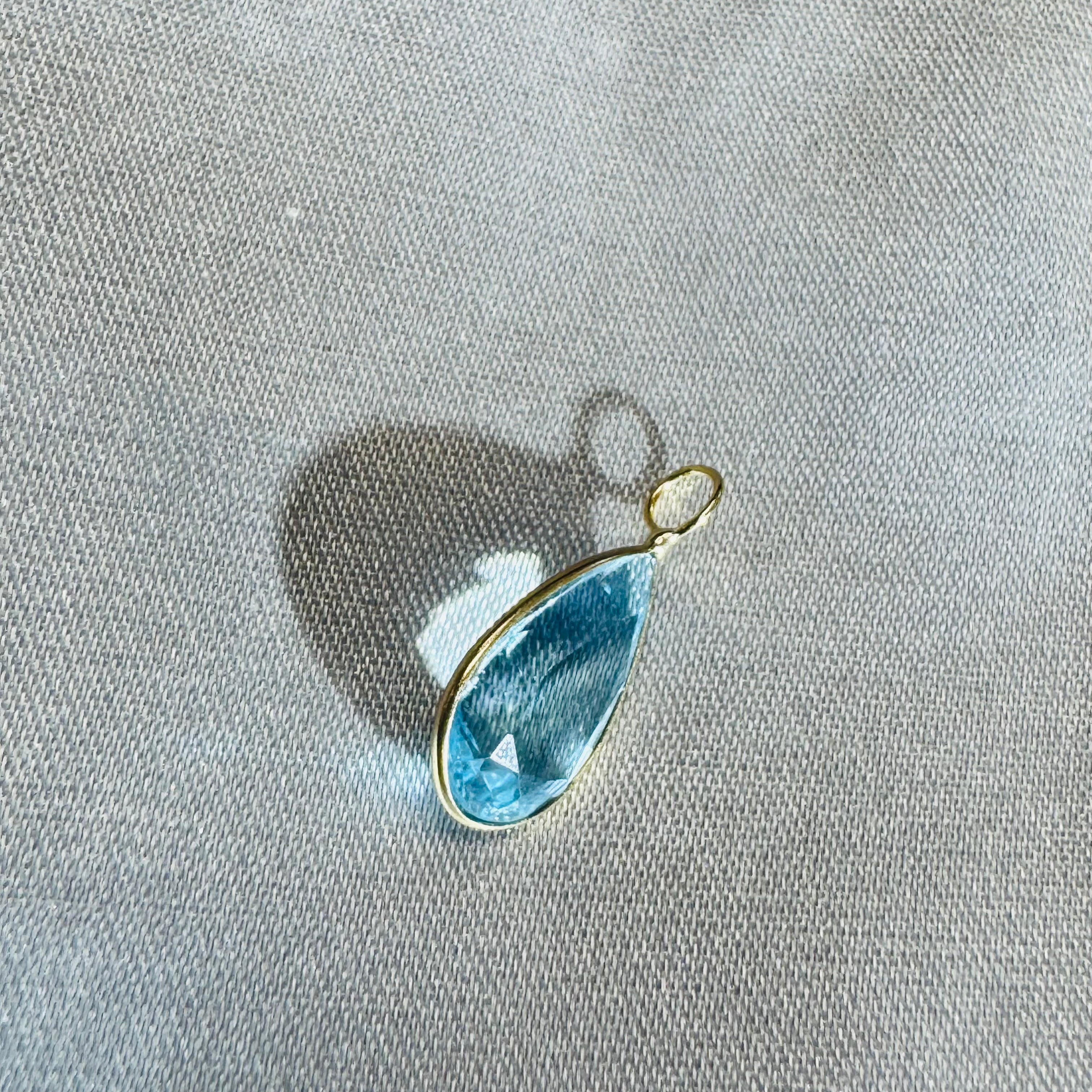 Blue Topaz Charm Pendant 14K Yellow Gold
