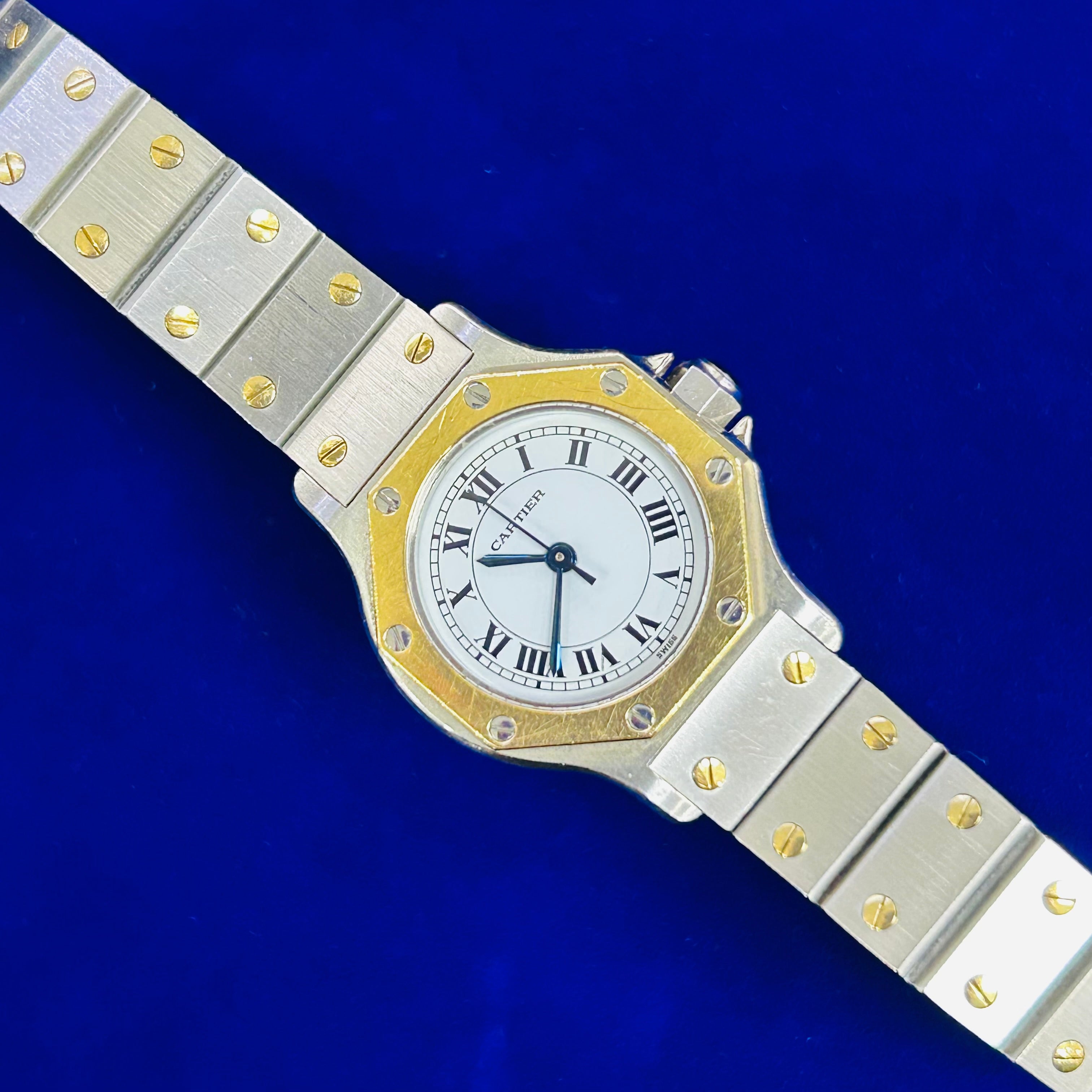 Cartier 18K Yellow Gold & Stainless Steel Octagon Santos Automatic Wrist 24mm Small Size