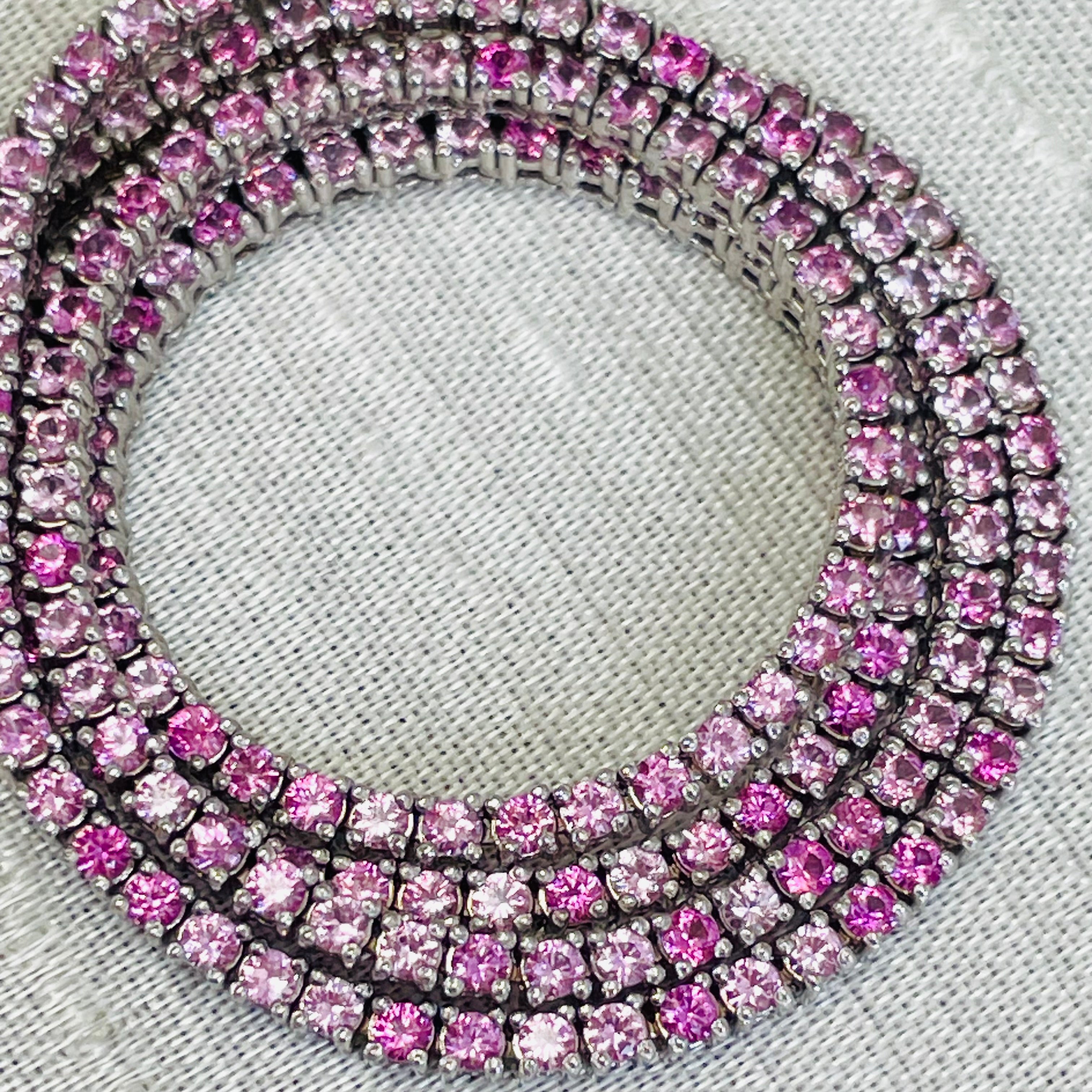 7CT Pink Sapphire Tennis 14K White Gold 16”