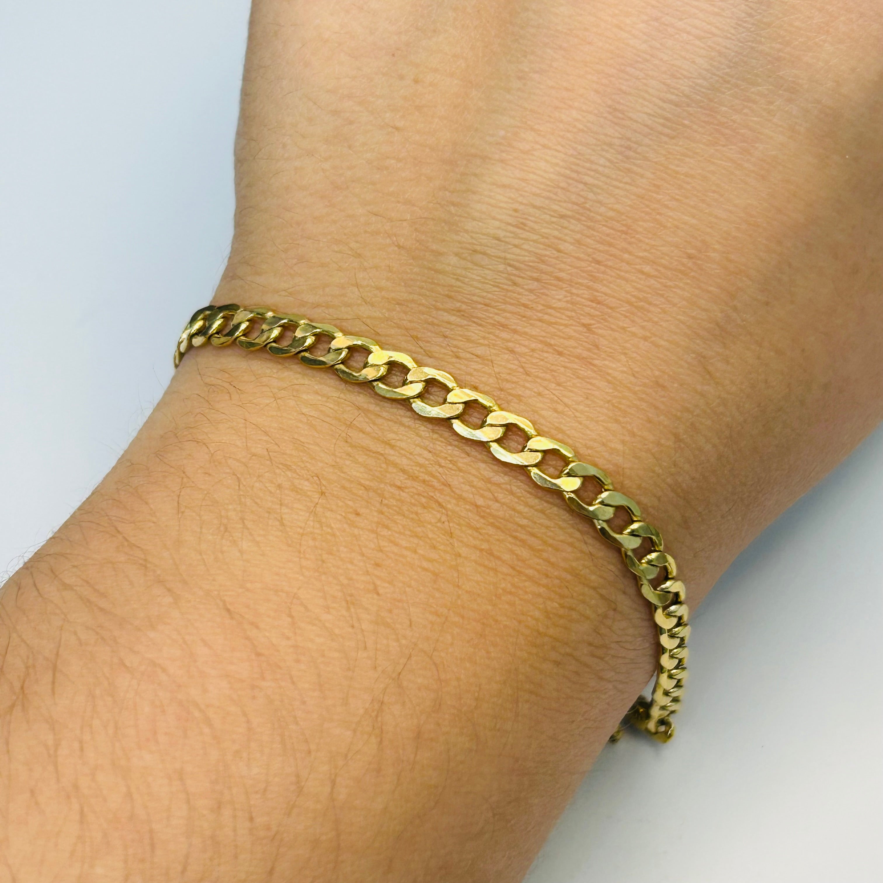 10K 4.2mm Yellow Gold Cuban Curb Link Bracelet 7.25”