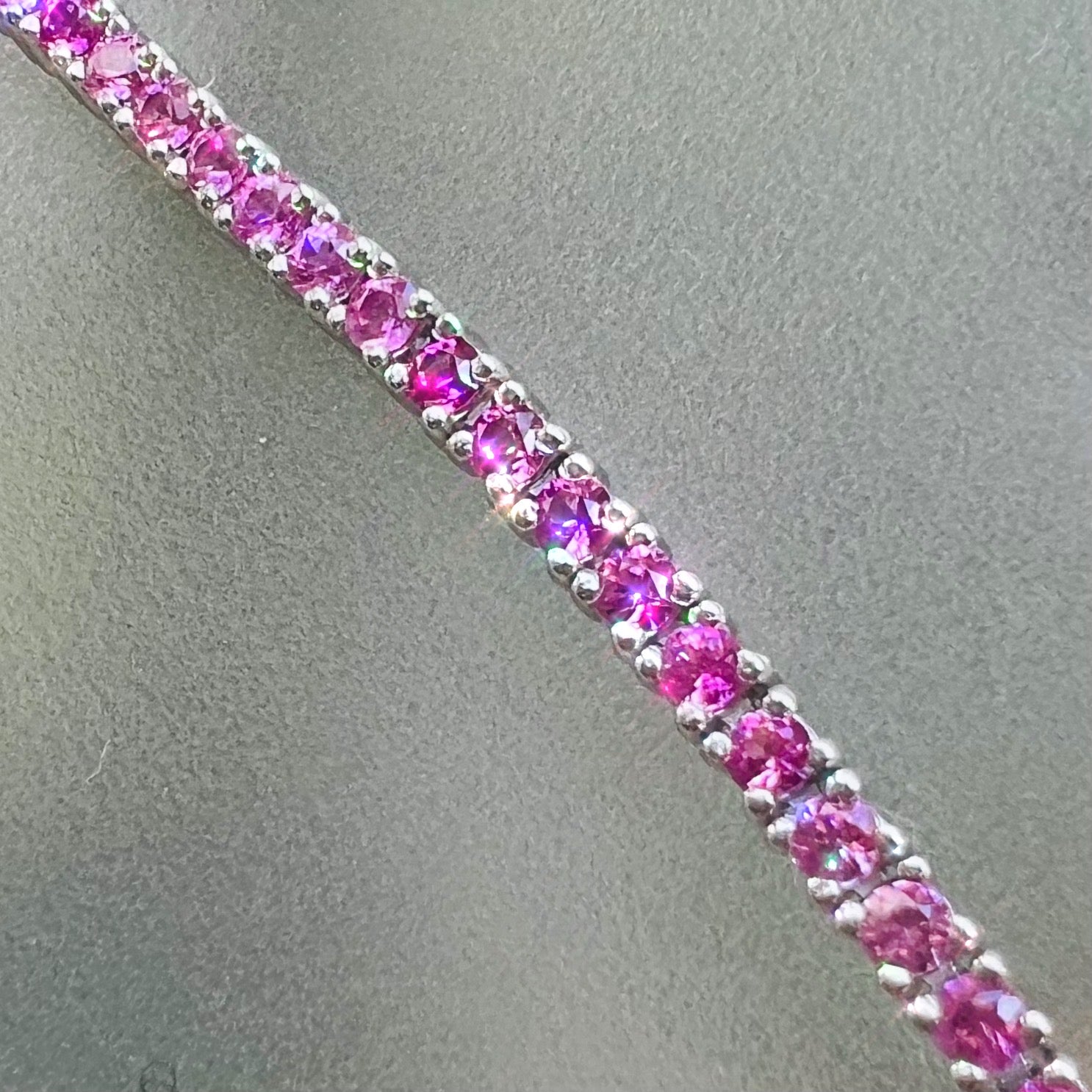 14K Natural Sapphire White Gold Tennis Bracelet 7"